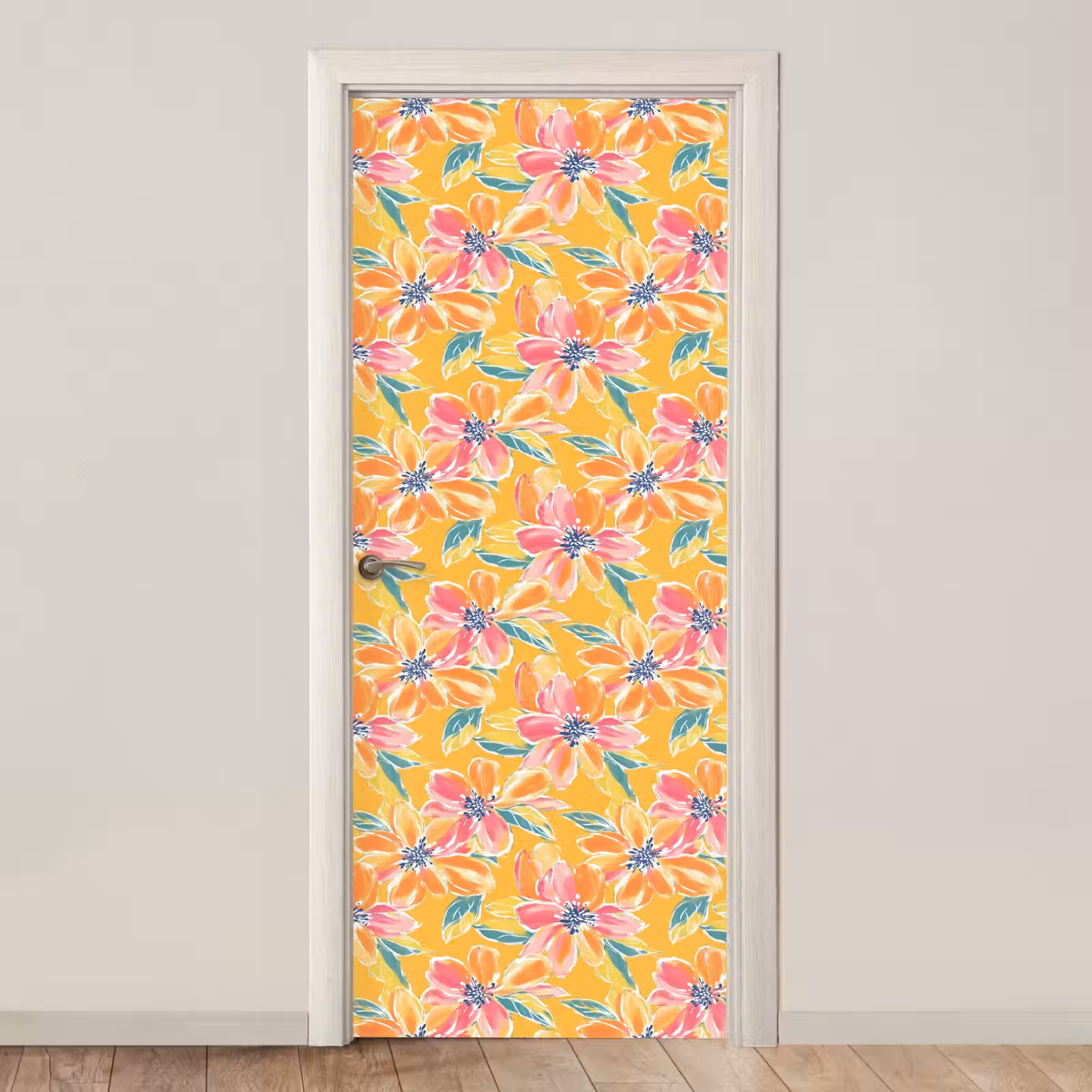 Textuur - Bloemen - Kleurrijk deurposter klein 289 -3d_beige