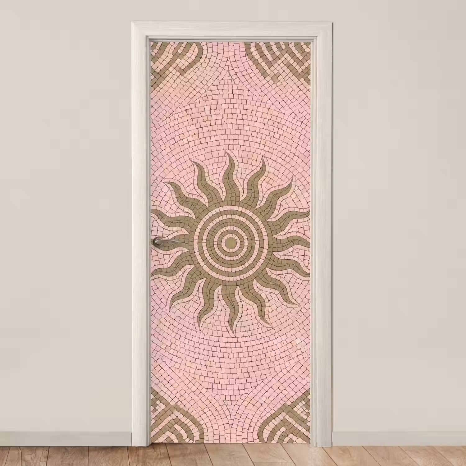 Mozaïek - Zon - Patroon - Klassiek - Roze deurposter klein -3d_beige