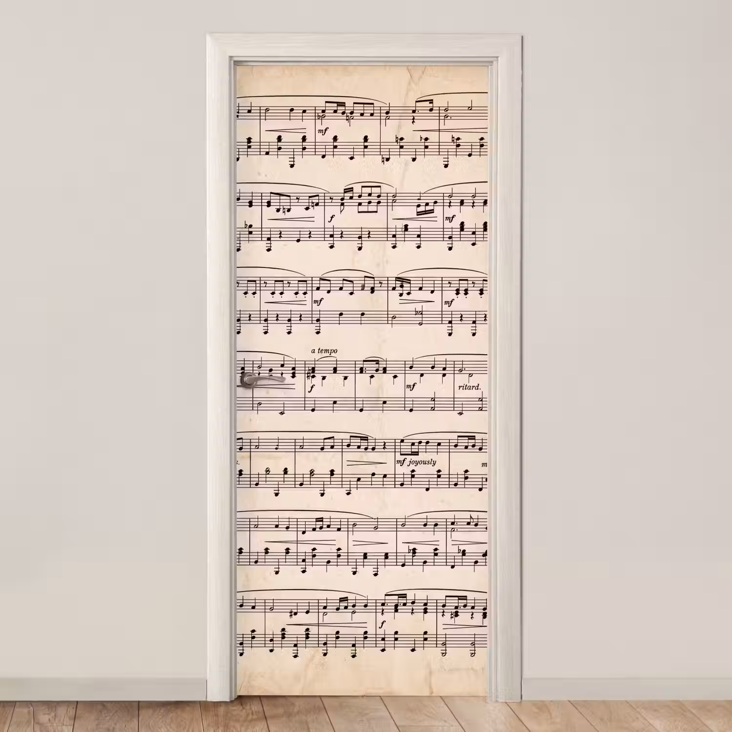 Muzieknotatie - Notenbalken - Kunst - Klassiek - Beige deurposter klein -3d_beige