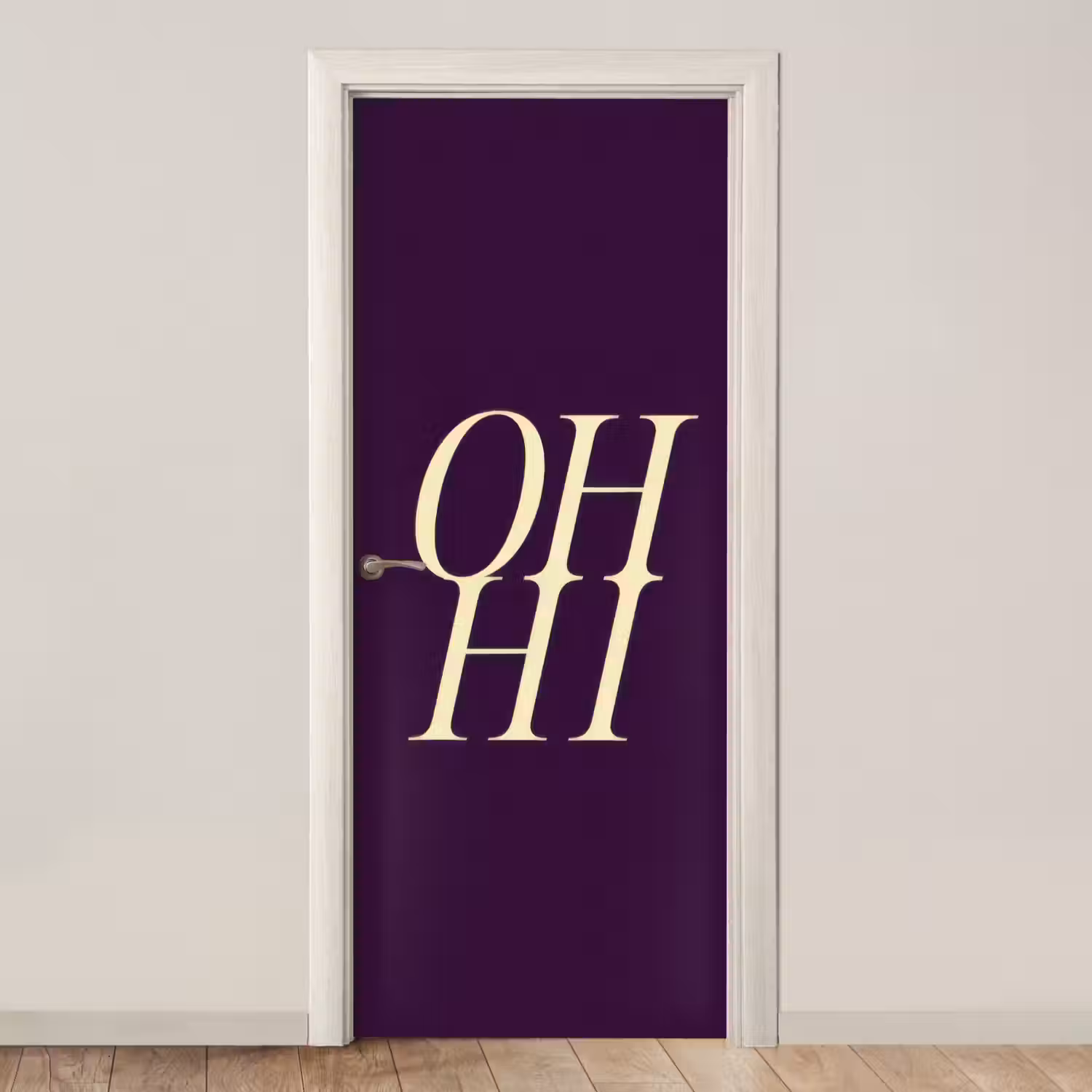 Oh hi - Paars - Minimalistisch deurposter klein -3d_beige