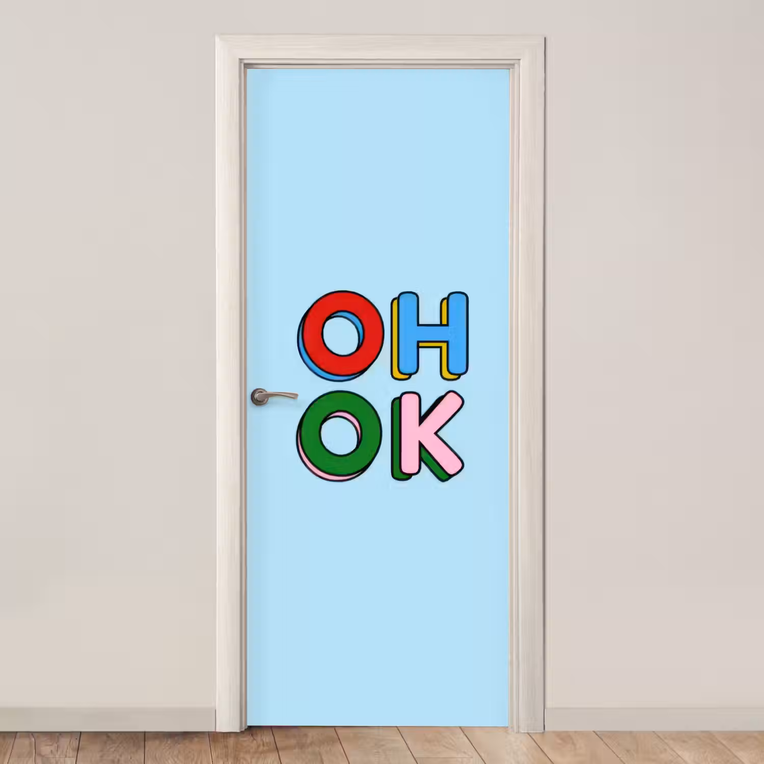 Oh ok - Blauw - Kleurrijk deurposter klein -3d_beige