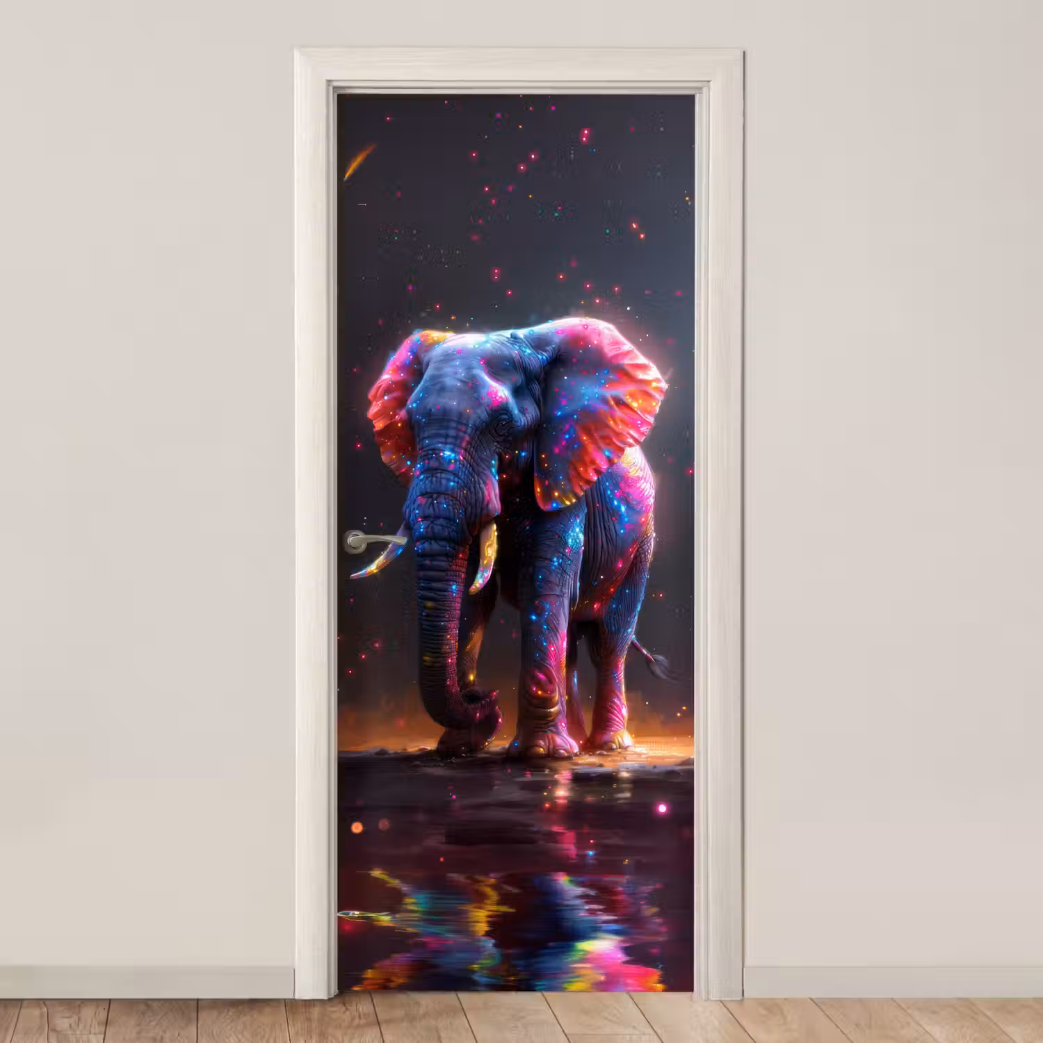 Olifant - Kleuren - Sterren - Dier deurposter klein -3d_beige