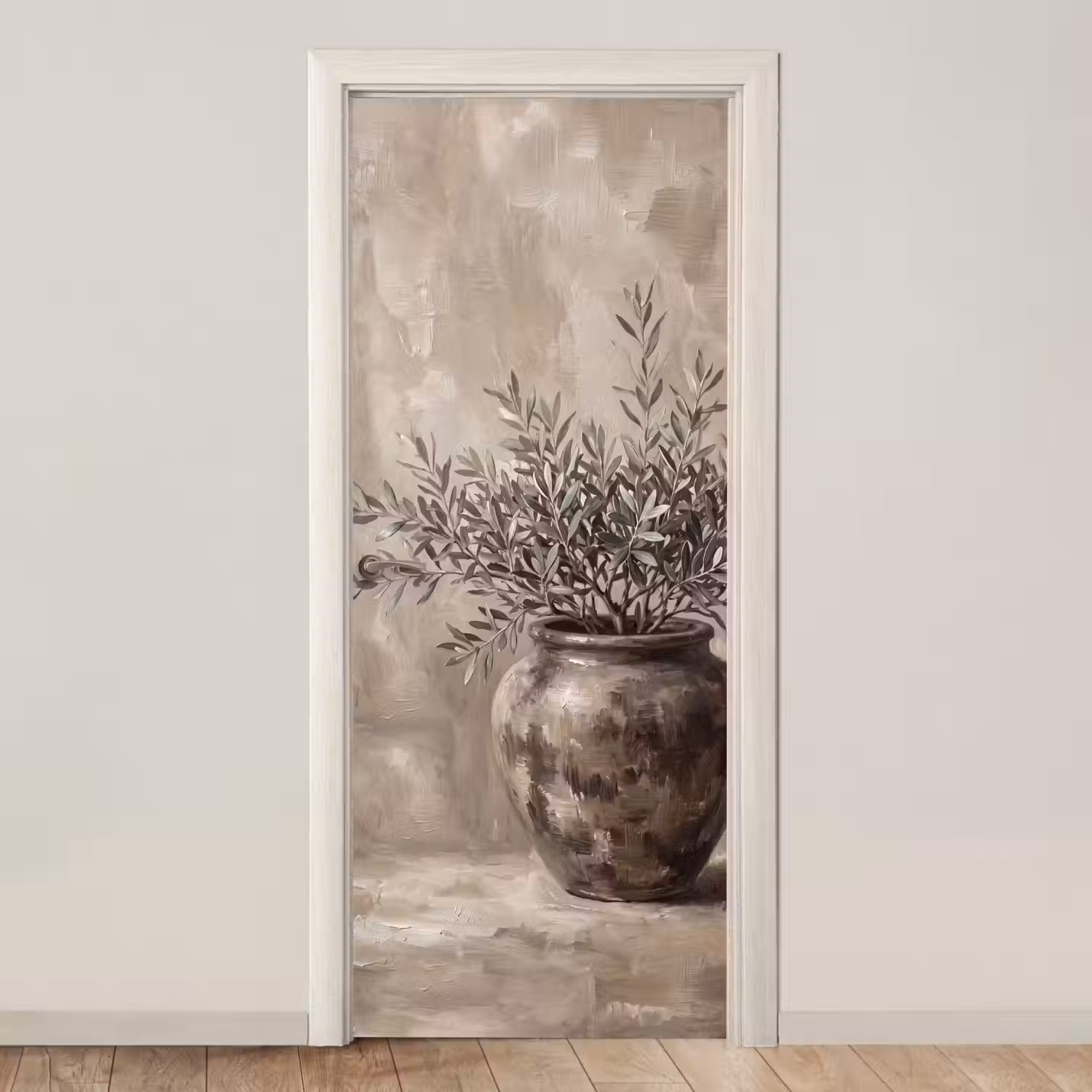 Olijfplant - Aardenpot - Abstract - Beige deurposter klein -3d_beige