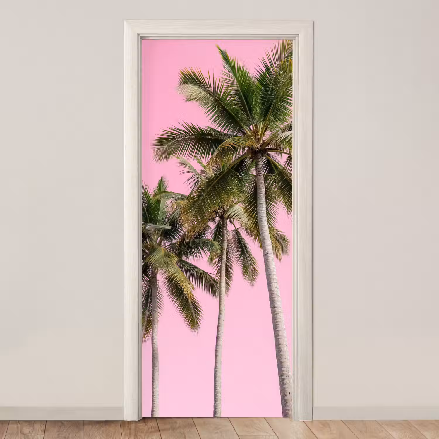 Palmboom - Tropisch - Pink deurposter klein -3d_beige