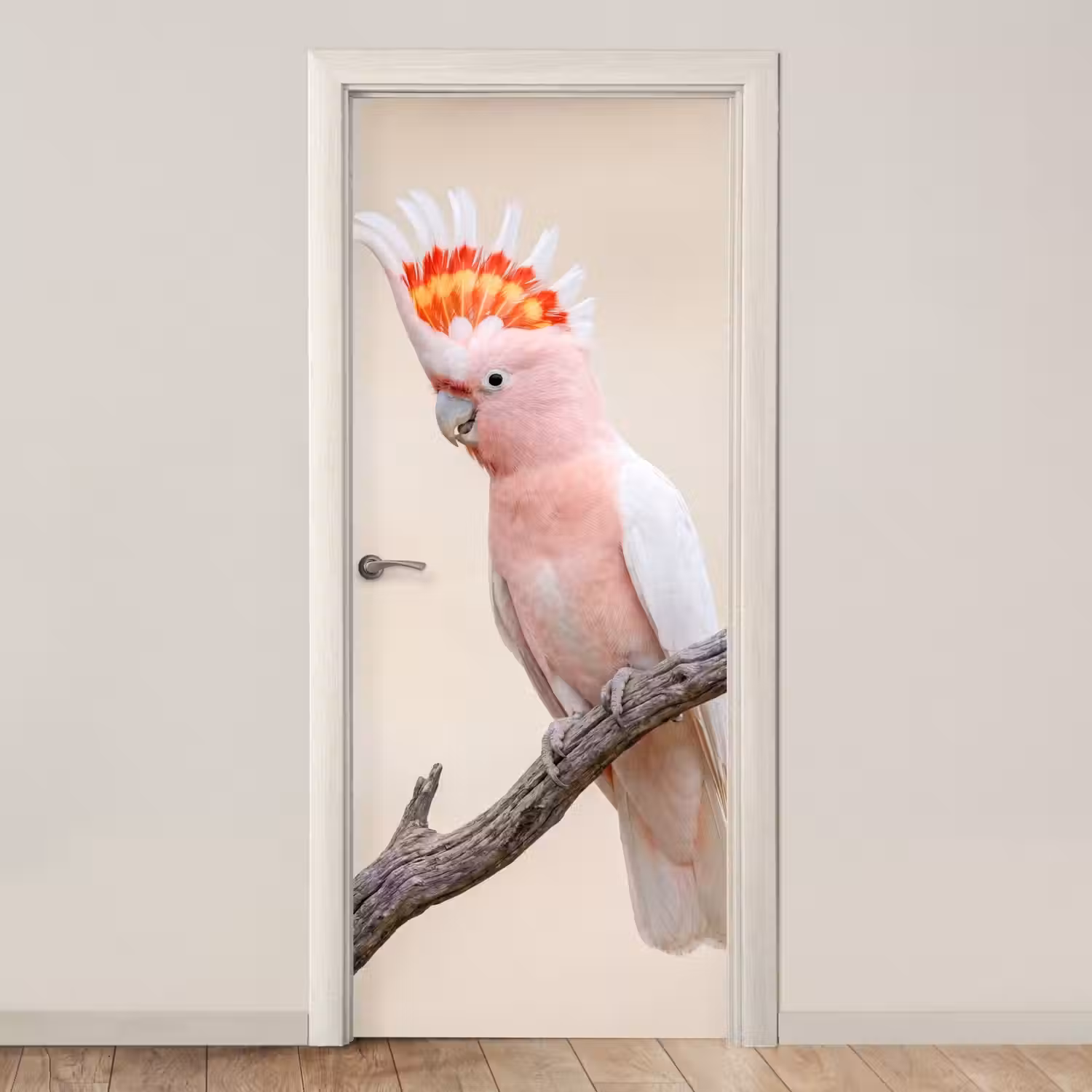 Papagaai - Tak - Roze deurposter klein -3d_beige
