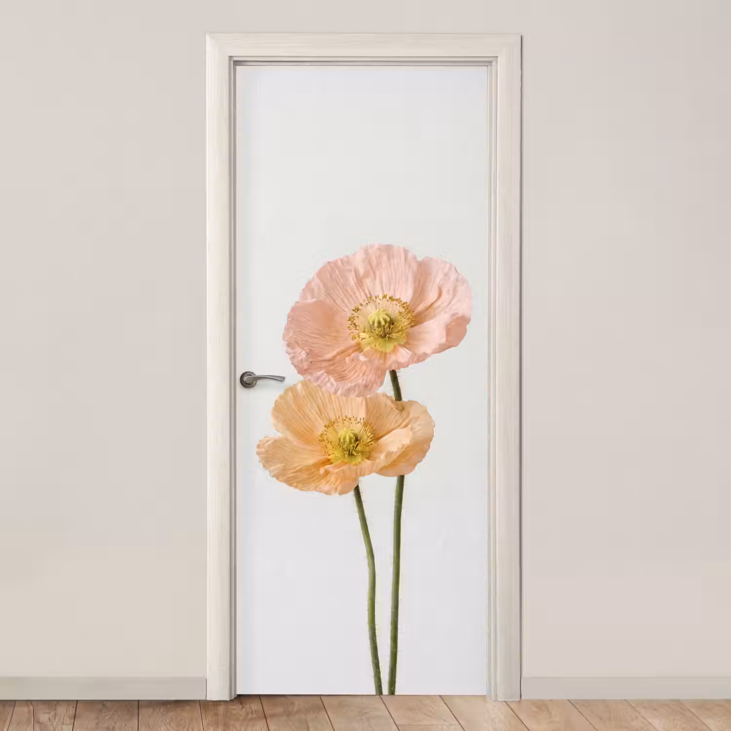Papavers - Botanisch - Roze deurposter klein -3d_beige