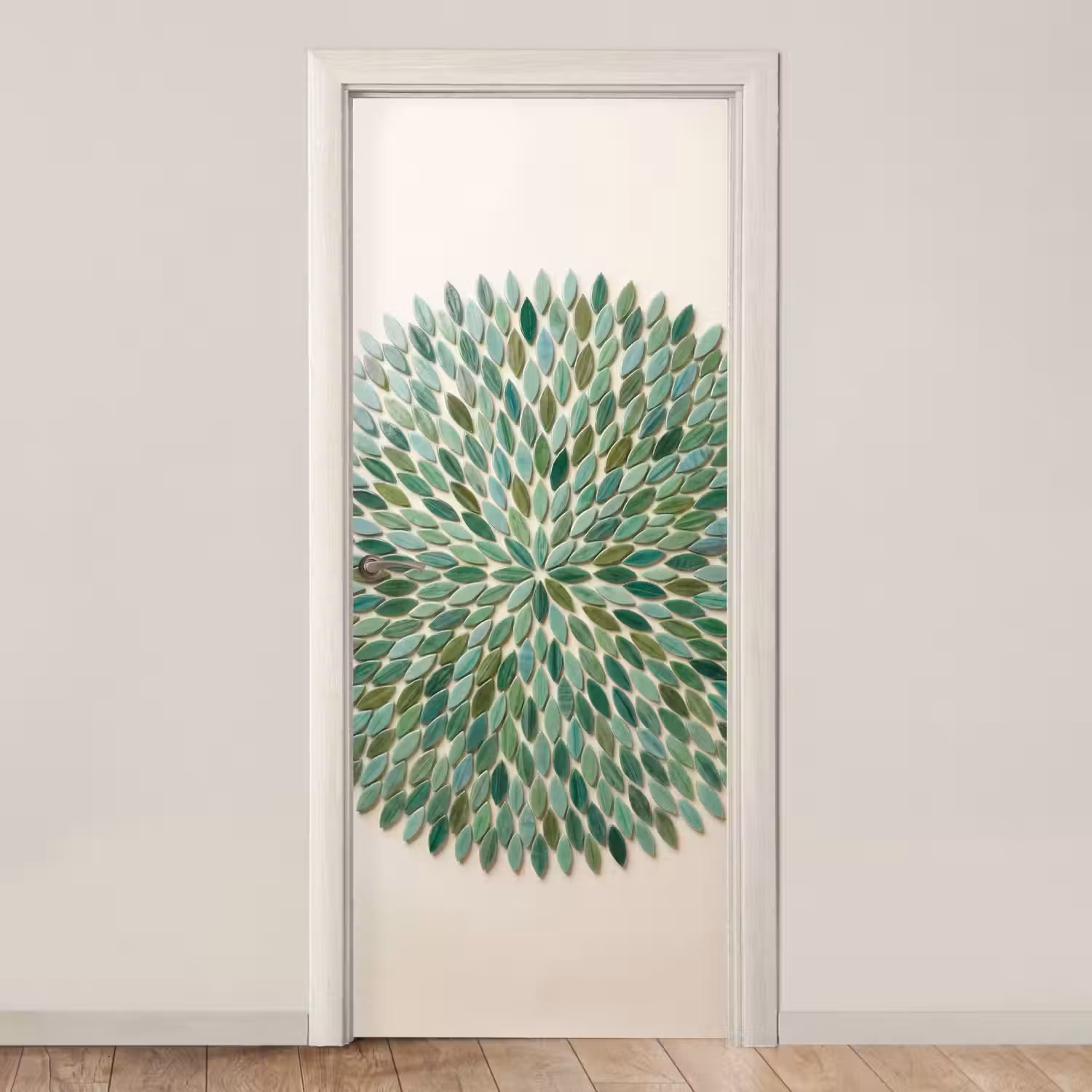 Patroon - Blad - Groen - Abstract deurposter klein -3d_beige