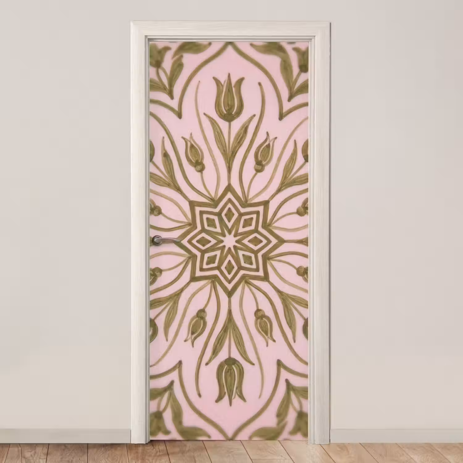 Patroon - Mandala - Decoratie - Abstract - Groen deurposter klein -3d_beige