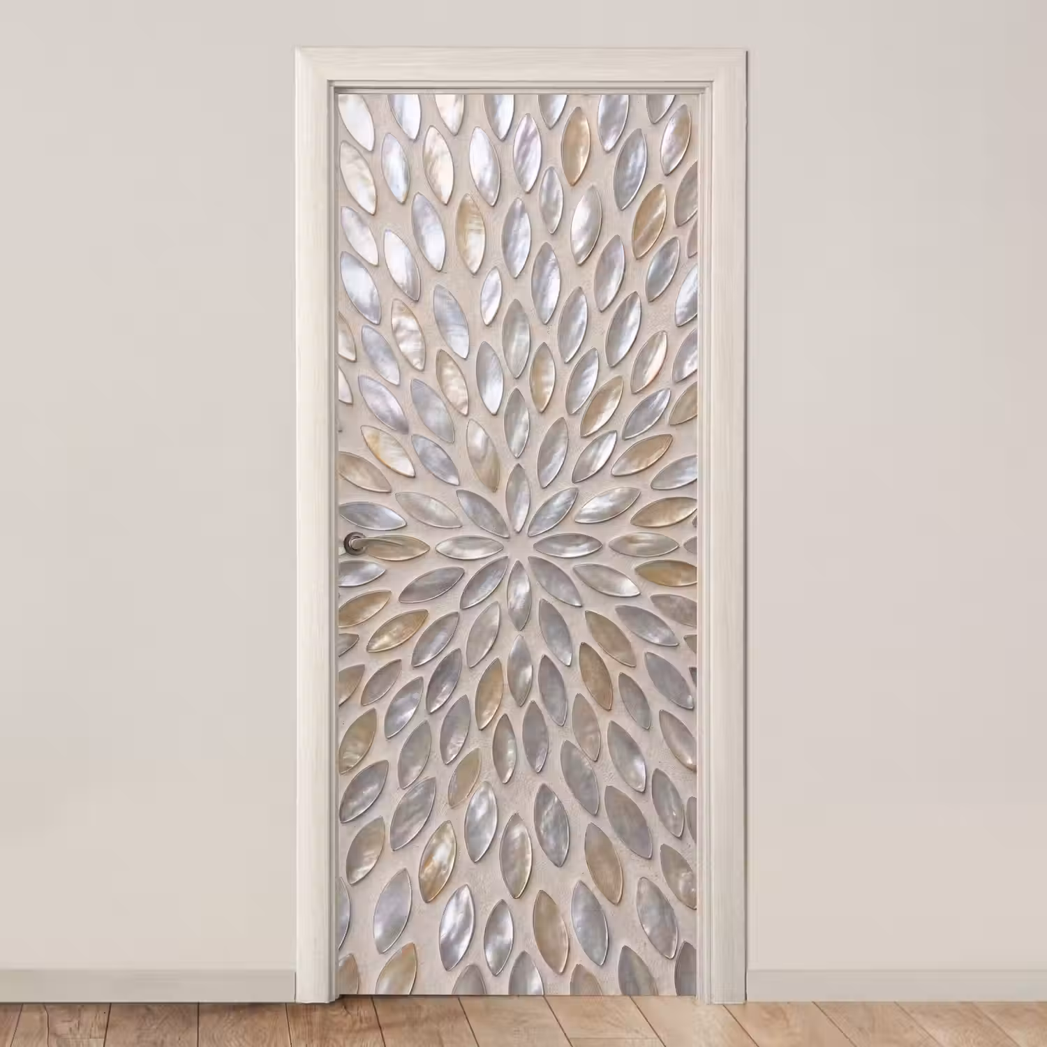 Patroon - Ovaal - Glanzend - Abstract - Beige deurposter klein -3d_beige