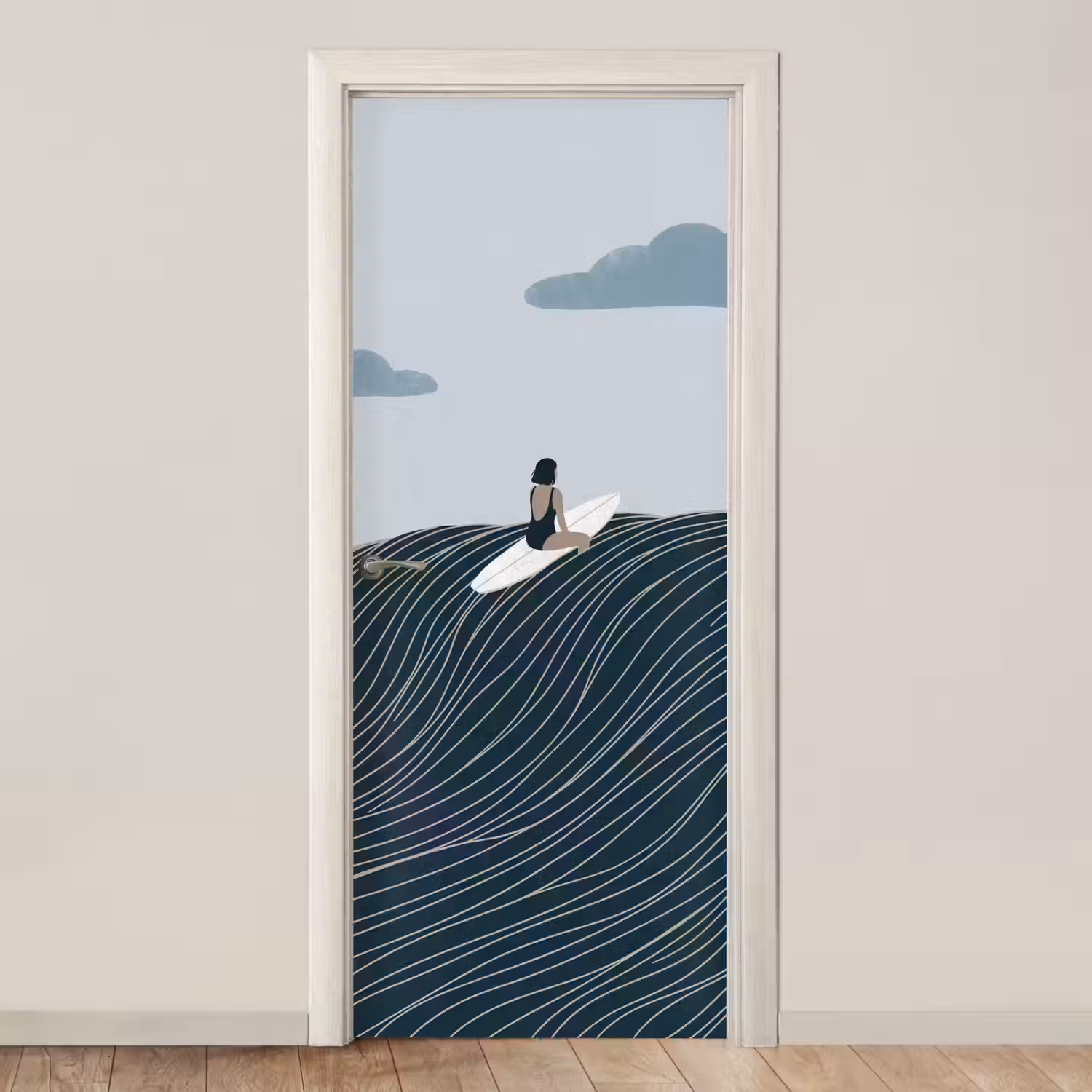 Persoon - Surfen - Oceaan - Natuur - Modern deurposter klein -3d_beige
