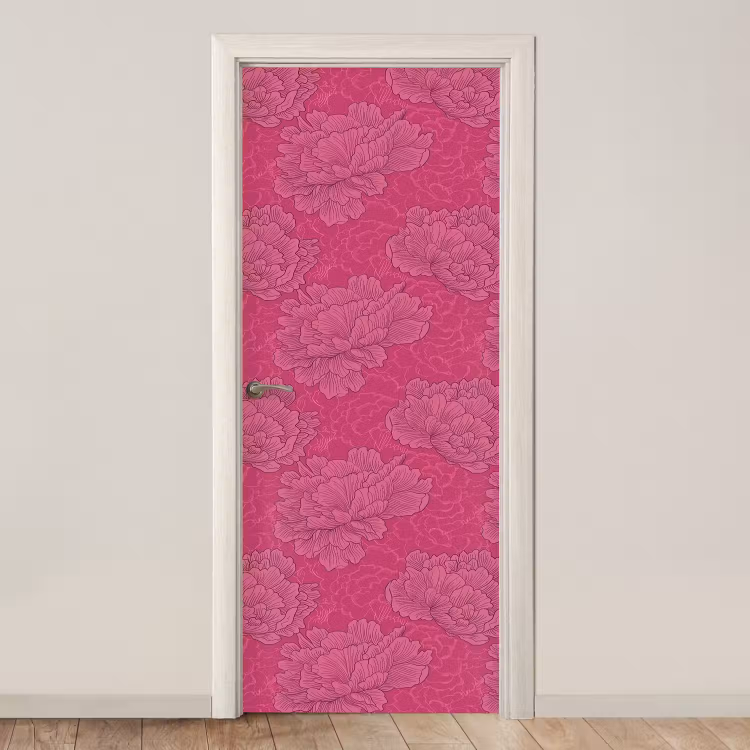 Pioenrozen - Energiek - Roze deurposter klein 289 -3d_beige
