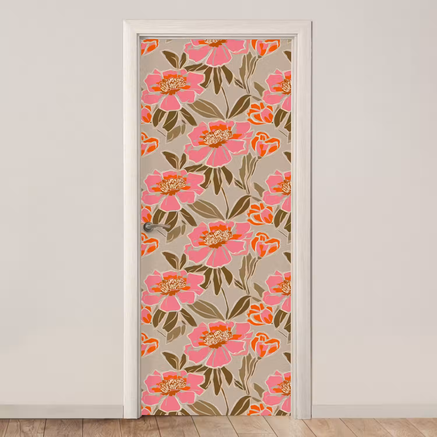 Pioenrozen - Patroon - Roze deurposter klein 289 -3d_beige