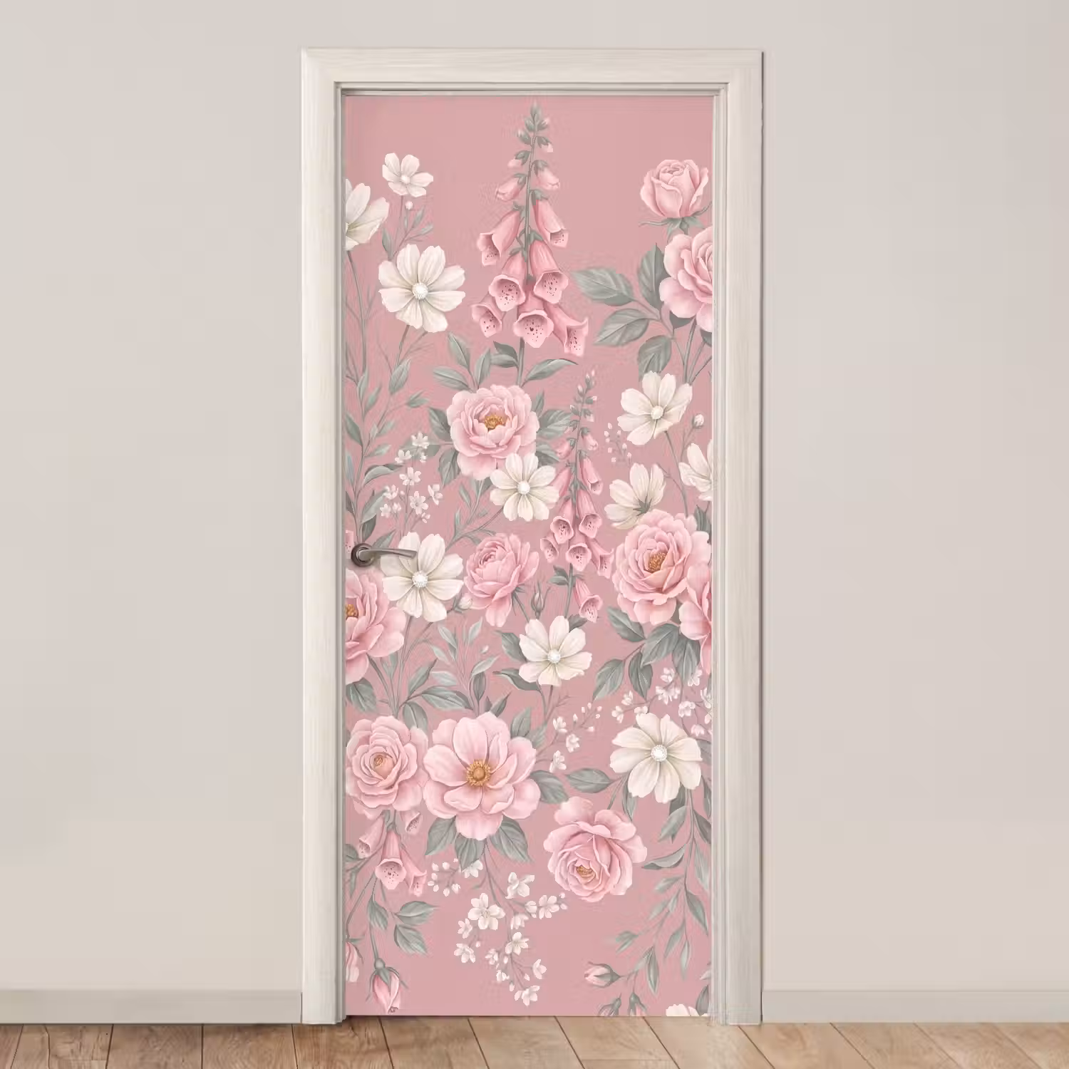 Pioenrozen - Vingerhoedskruid - Pink deurposter klein -3d_beige