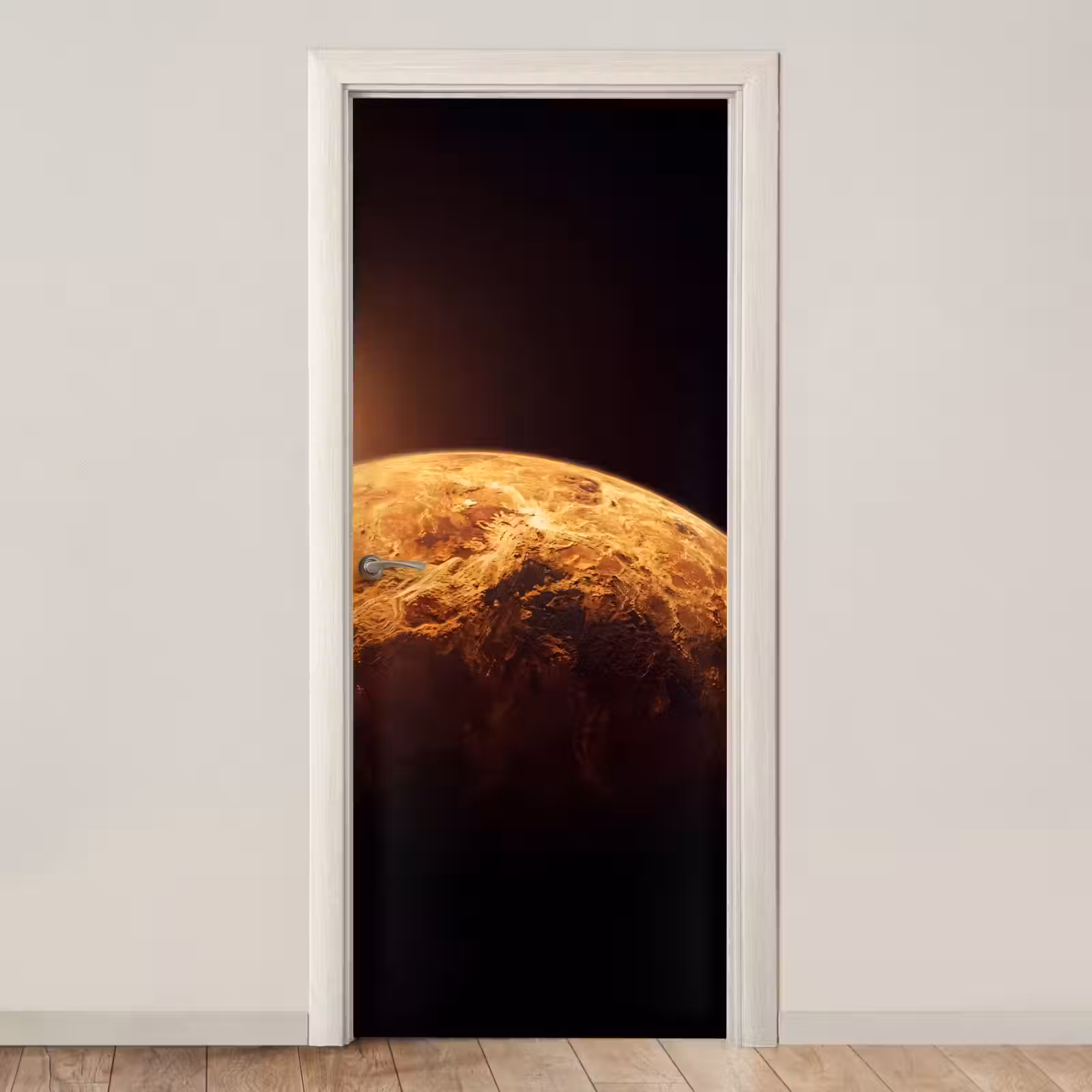 Deursticker - Planeet - Ruimte - Oranje - Planeet - Ruimte - Oranje deurposter klein
