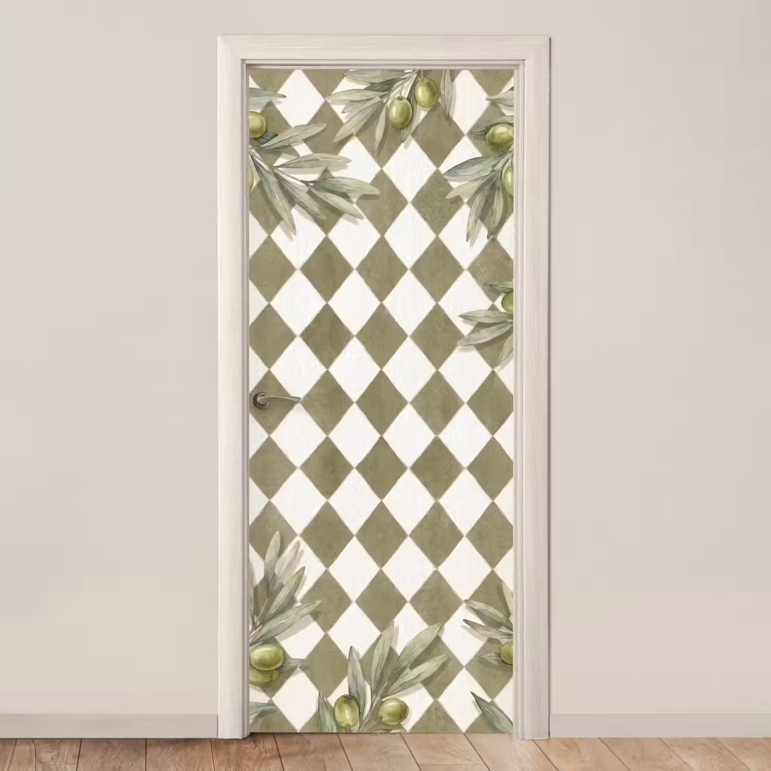Plant - Olijftakken - Waterverf - Mediterraan - Groen deurposter klein -3d_beige