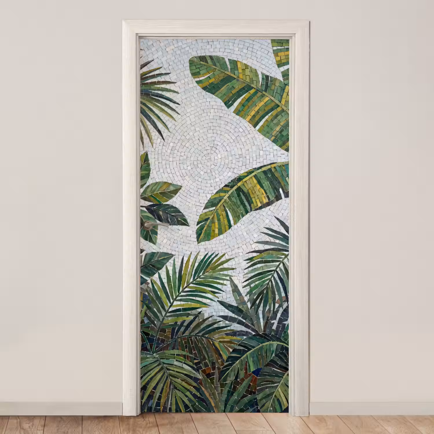 Planten - Tropisch - Mozaïek - Groen - Natuur deurposter klein -3d_beige