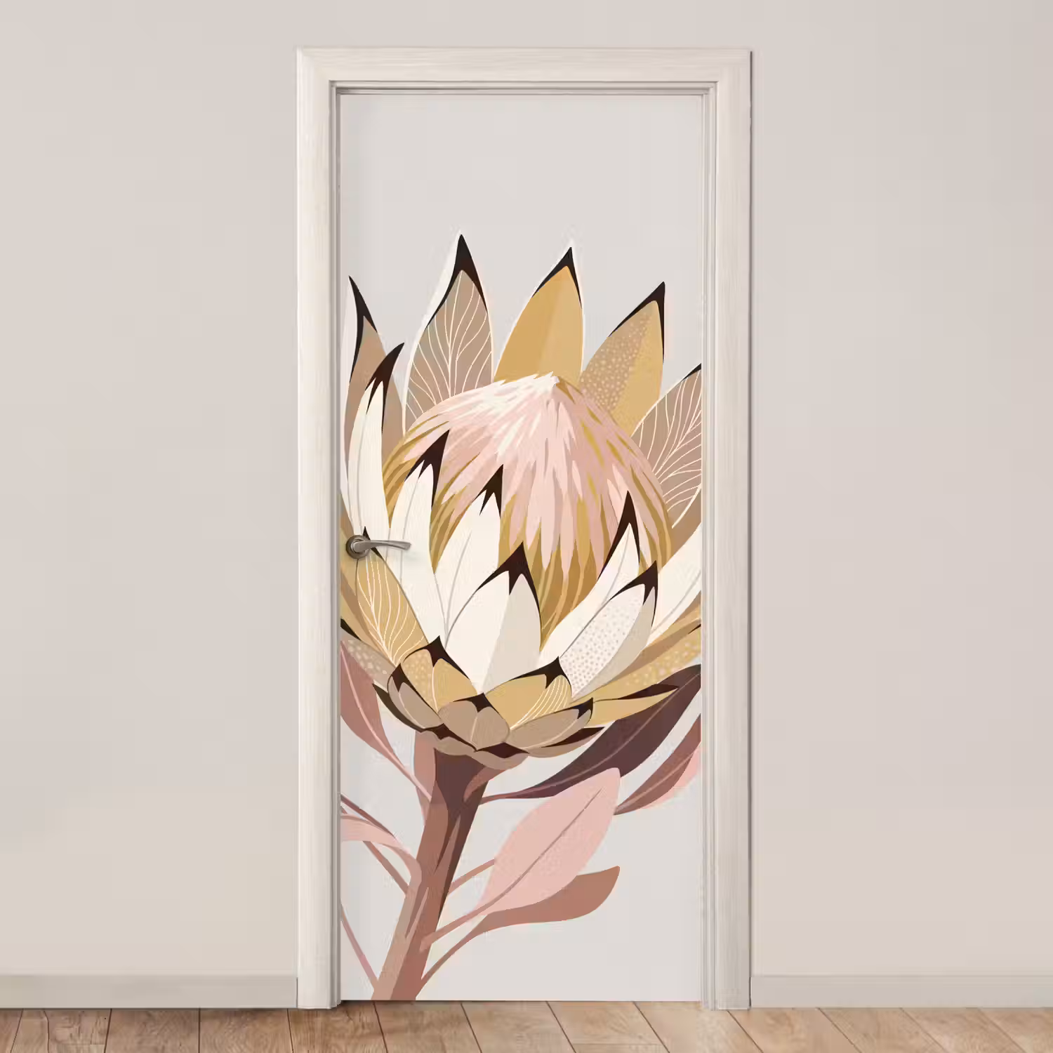 Protea - Bloem - Botanisch - Beige deurposter klein -3d_beige