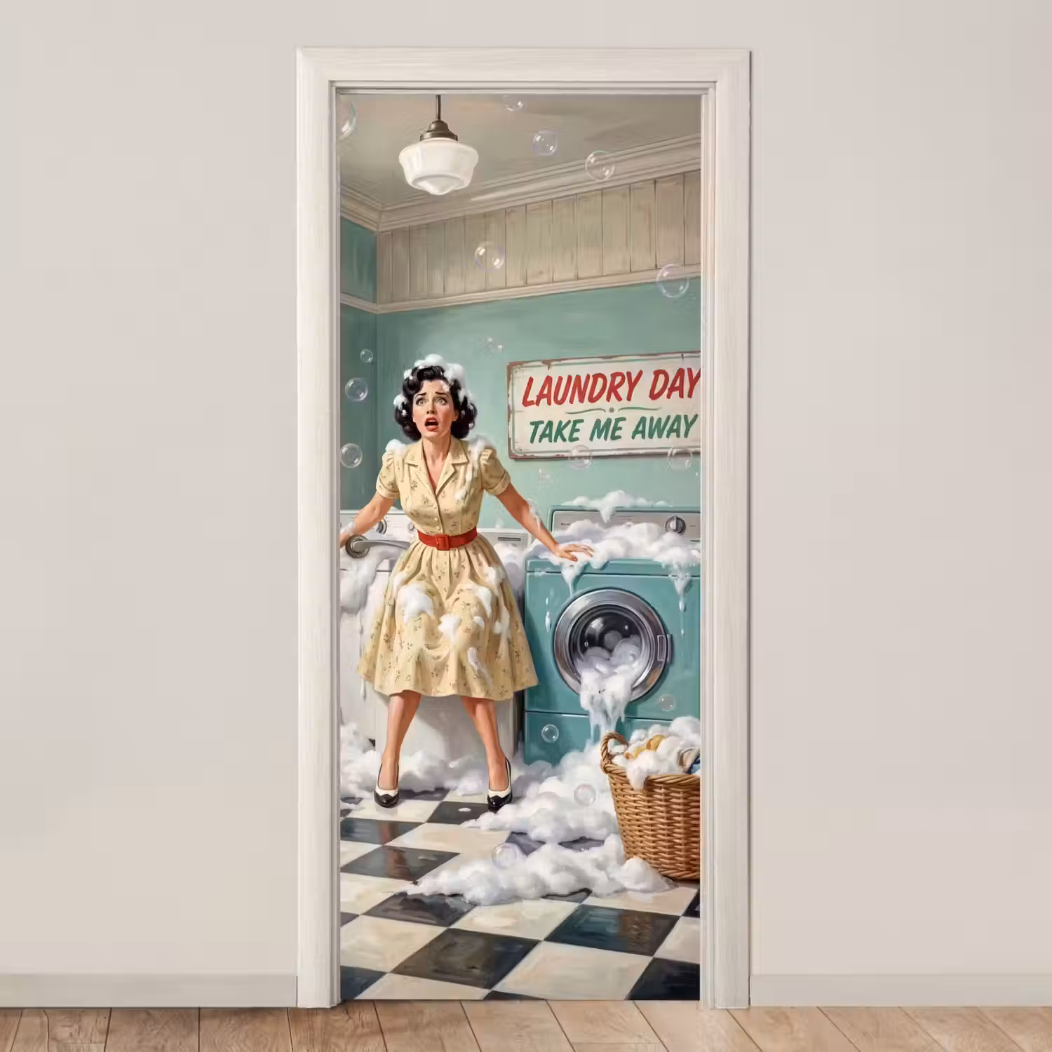 Retro - Blauw - Vrouw deurposter klein -3d_beige