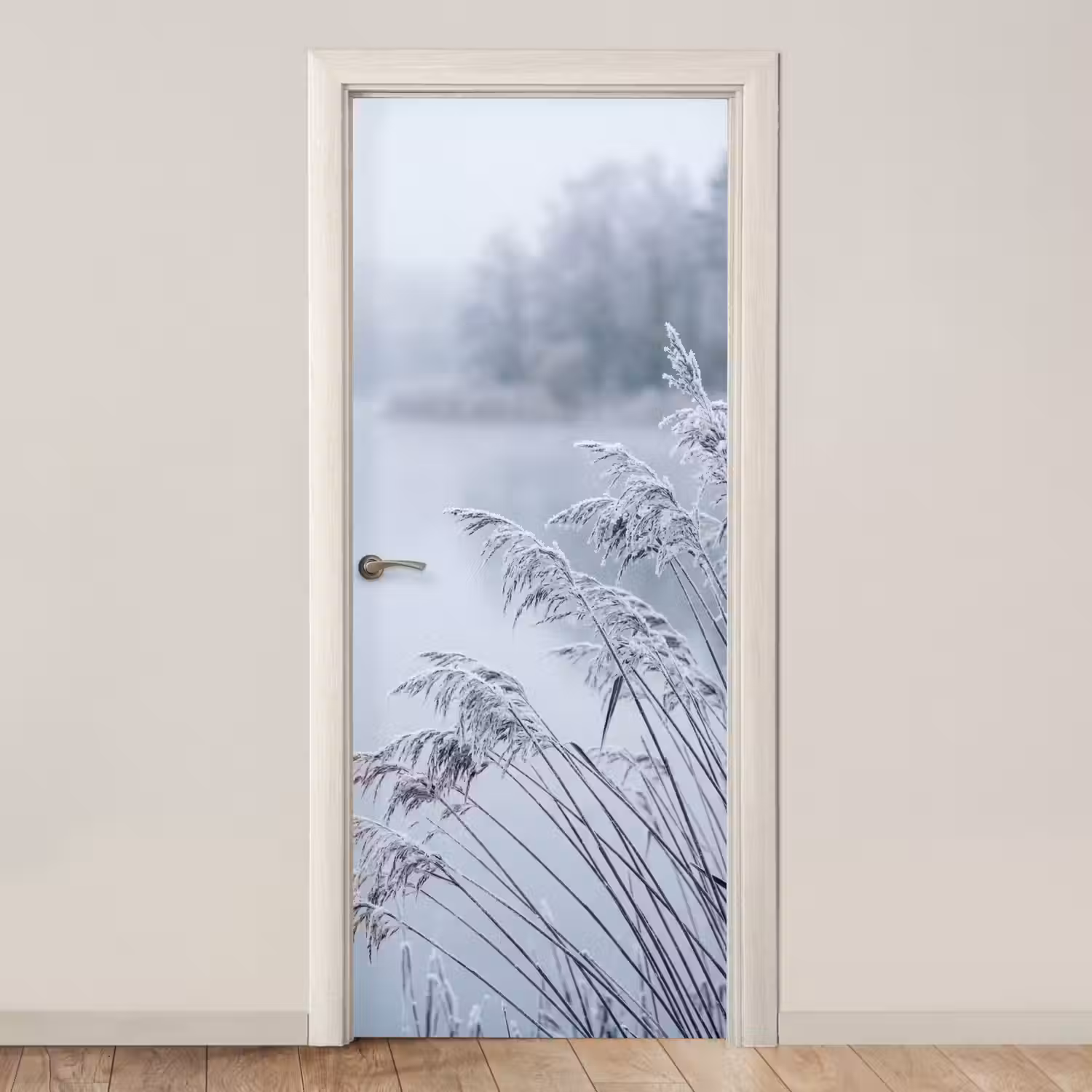 Riet - Bevroren - Winter - Natuur deurposter klein -3d_beige