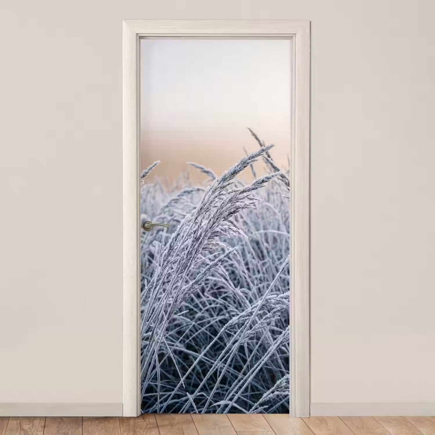 Rijp - Gras - Kristallen - Winter - Minimalistisch deurposter klein -3d_beige