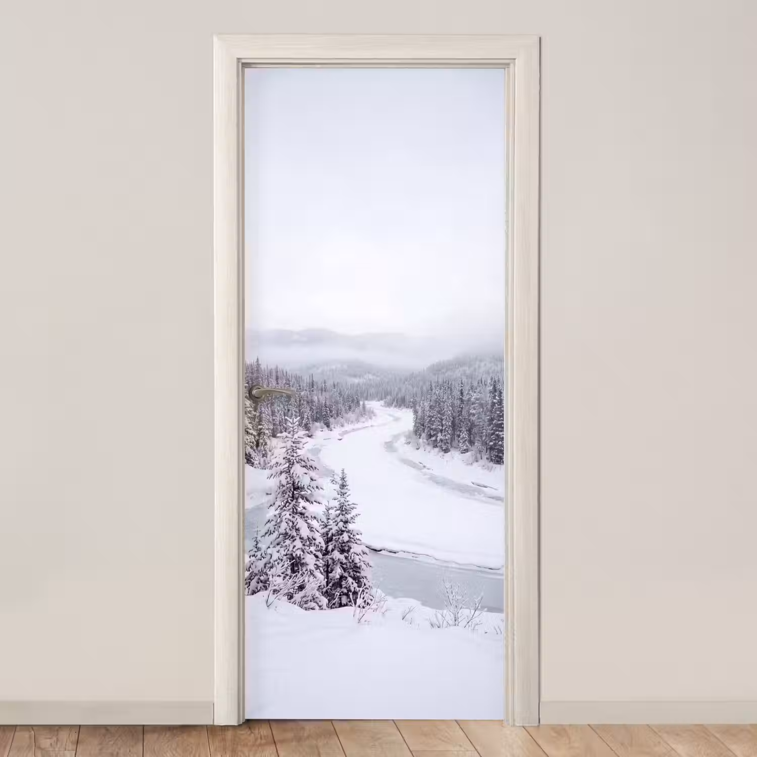 Rivier - Bevroren - Landschap - Winter deurposter klein -3d_beige
