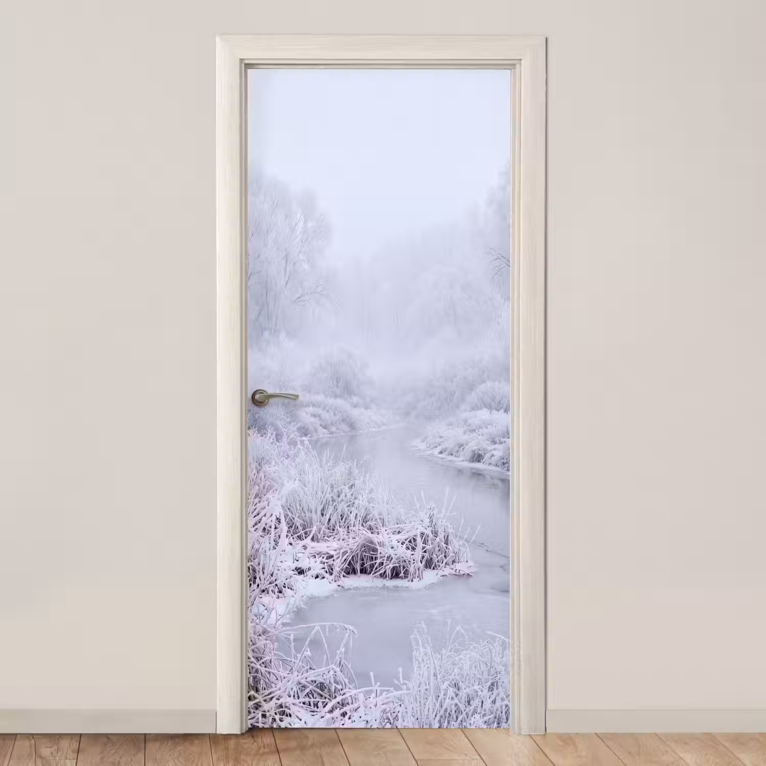Rivier - Sneeuw - Bos - Winter - Schilderachtig deurposter klein -3d_beige