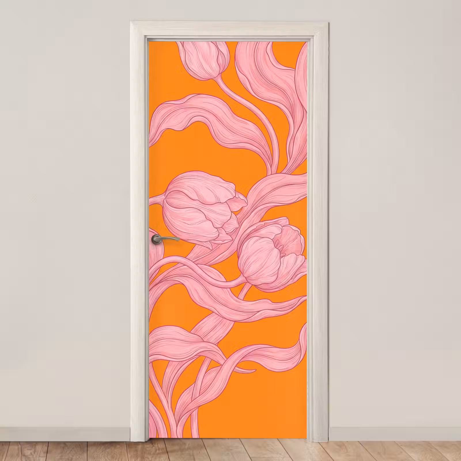 Deursticker - Roze bloemen - Modern - Roze bloemen - Modern deurposter klein