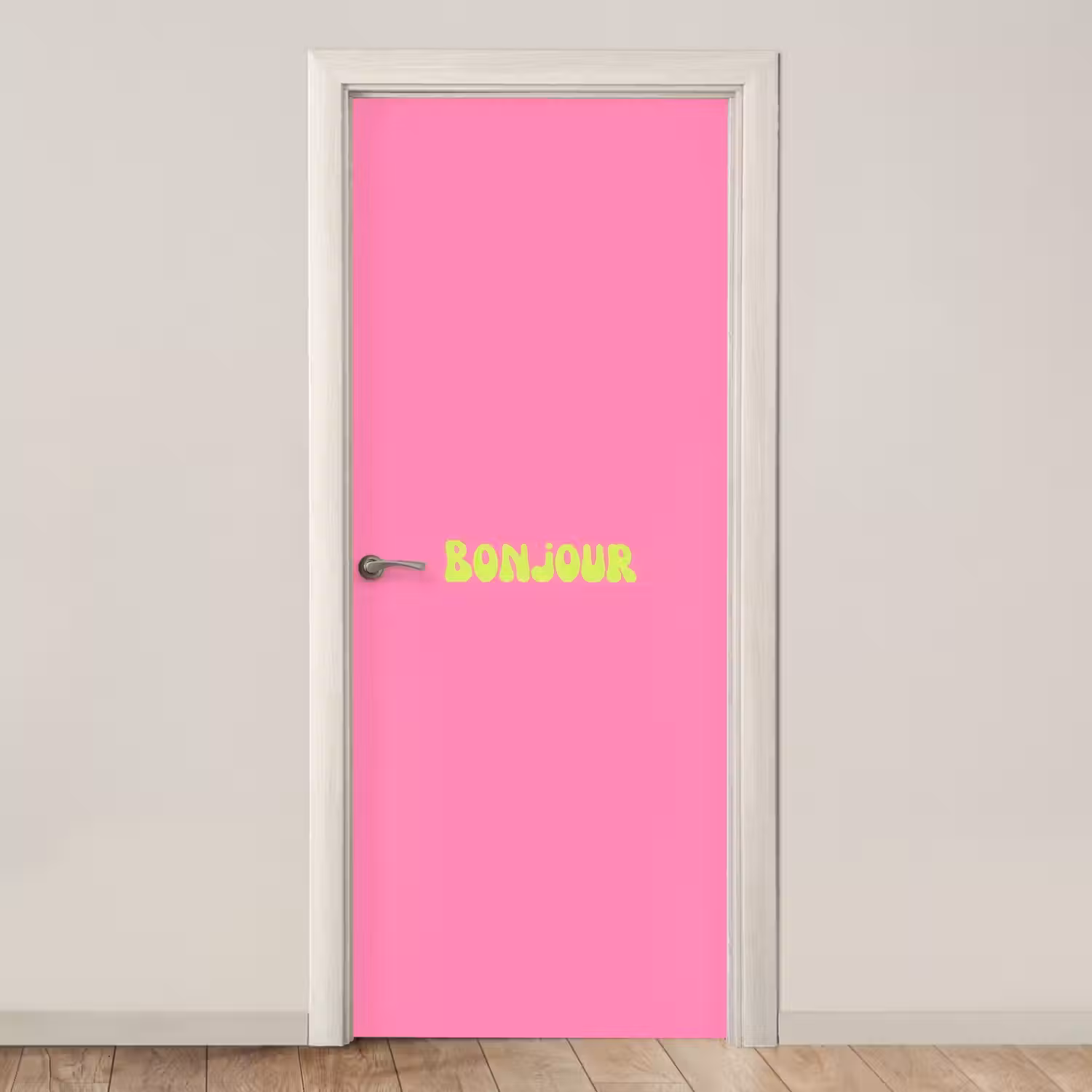 Roze - Groene bonjour - Organisch deurposter klein -3d_beige