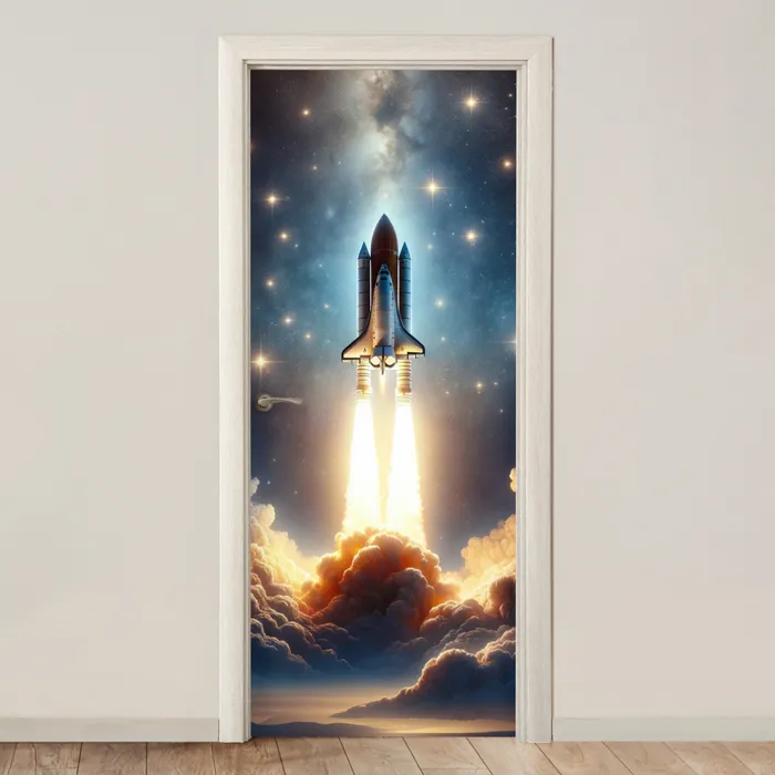 Ruimtevaart - Raket - Space - Sterren deurposter klein -3d_beige