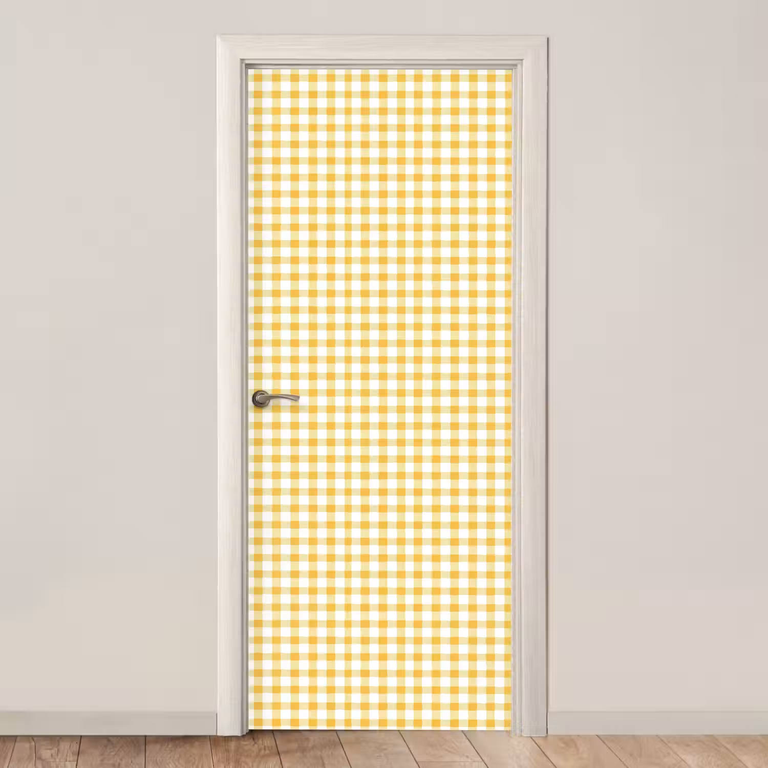 Ruit - Gingham - Klassiek - Geel en Wit deurposter klein 289 -3d_beige