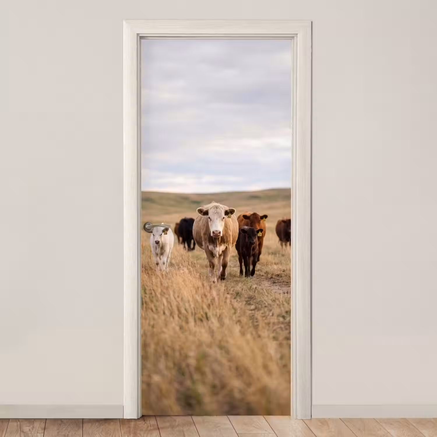 Runderen - Kudde - Landschap - Weide - Rustig deurposter klein -3d_beige