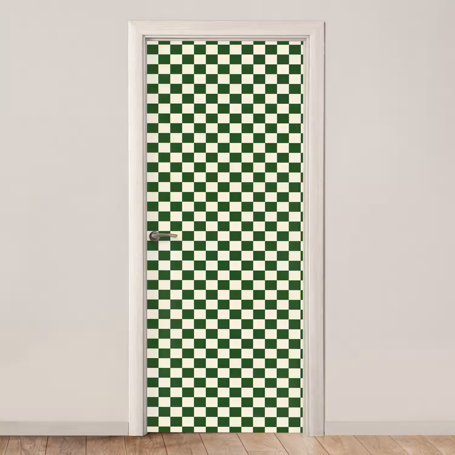 Schaakbord - Patroon - Groen deurposter klein 289 -3d_beige