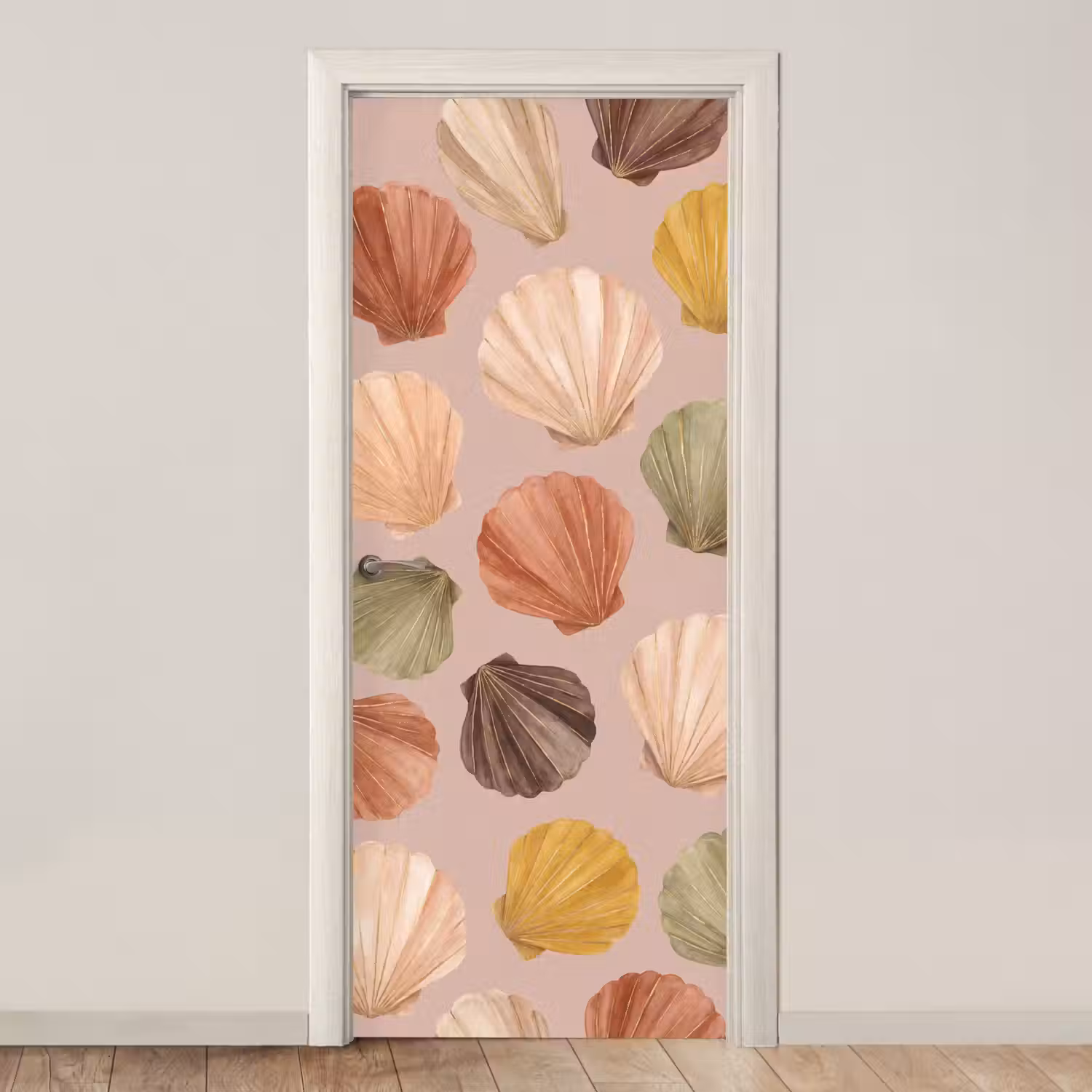 Schelp - Patroon - Zee - Aquarel - Aardetinten deurposter klein -3d_beige
