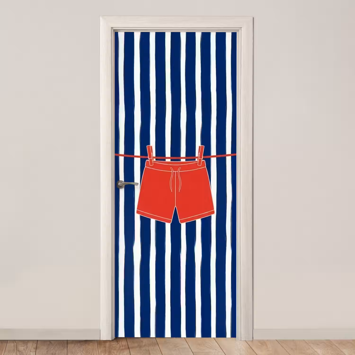 Shorts - Waslijn - Zomer - Illustratie - Rood deurposter klein -3d_beige