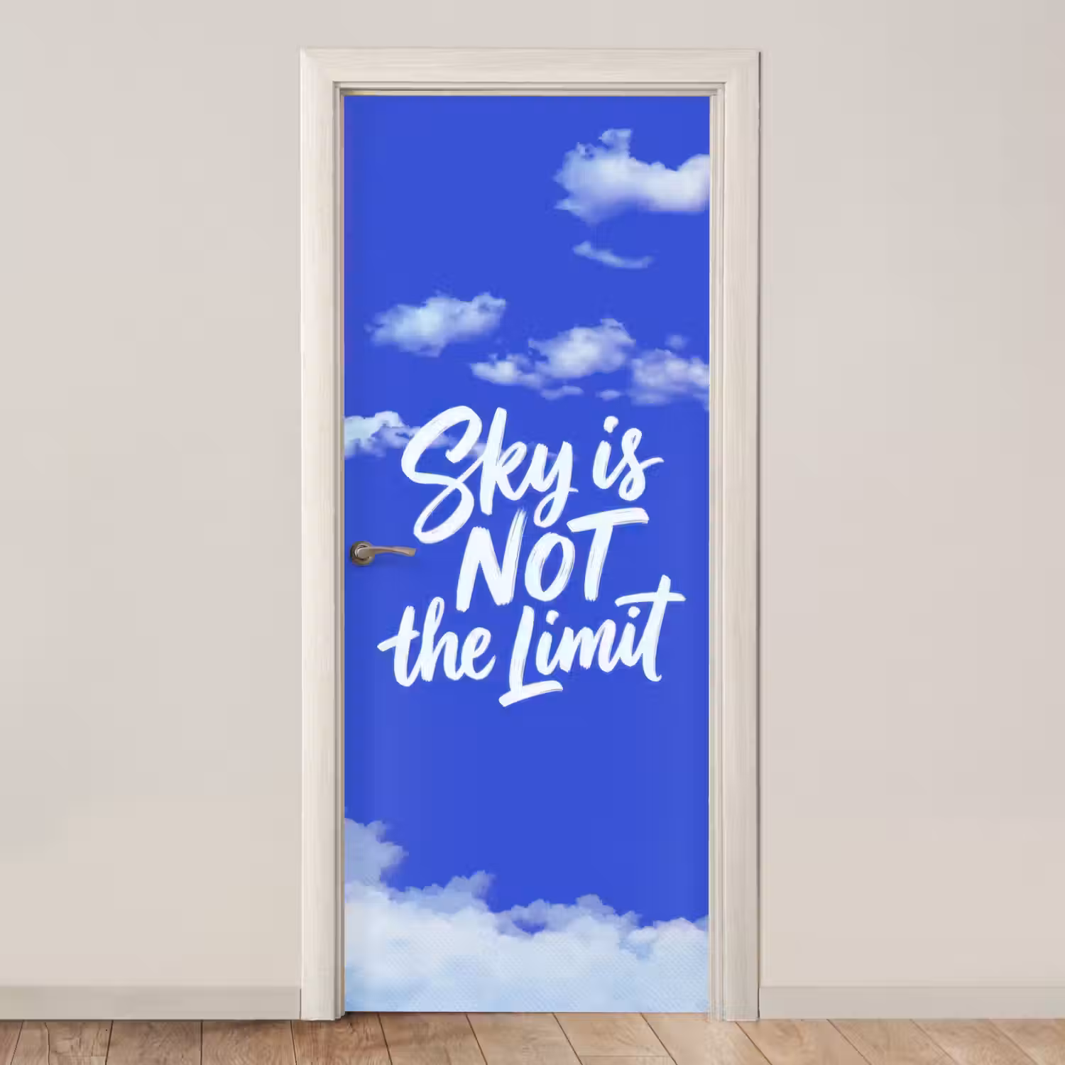 Sky is not the limit - Blauwe lucht - Wolken deurposter klein -3d_beige