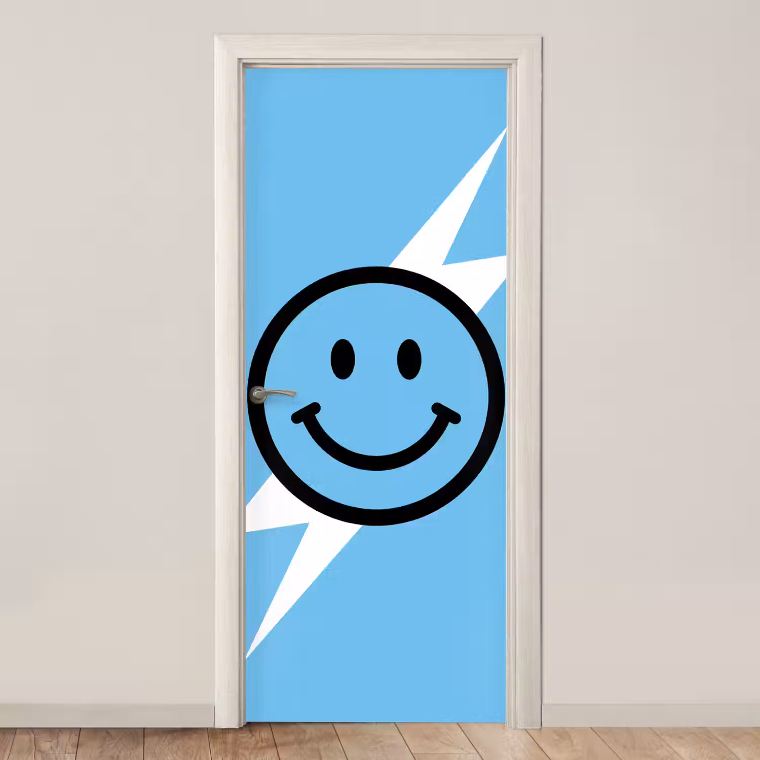 Smiley - Blauw - Bliksem deurposter klein -3d_beige