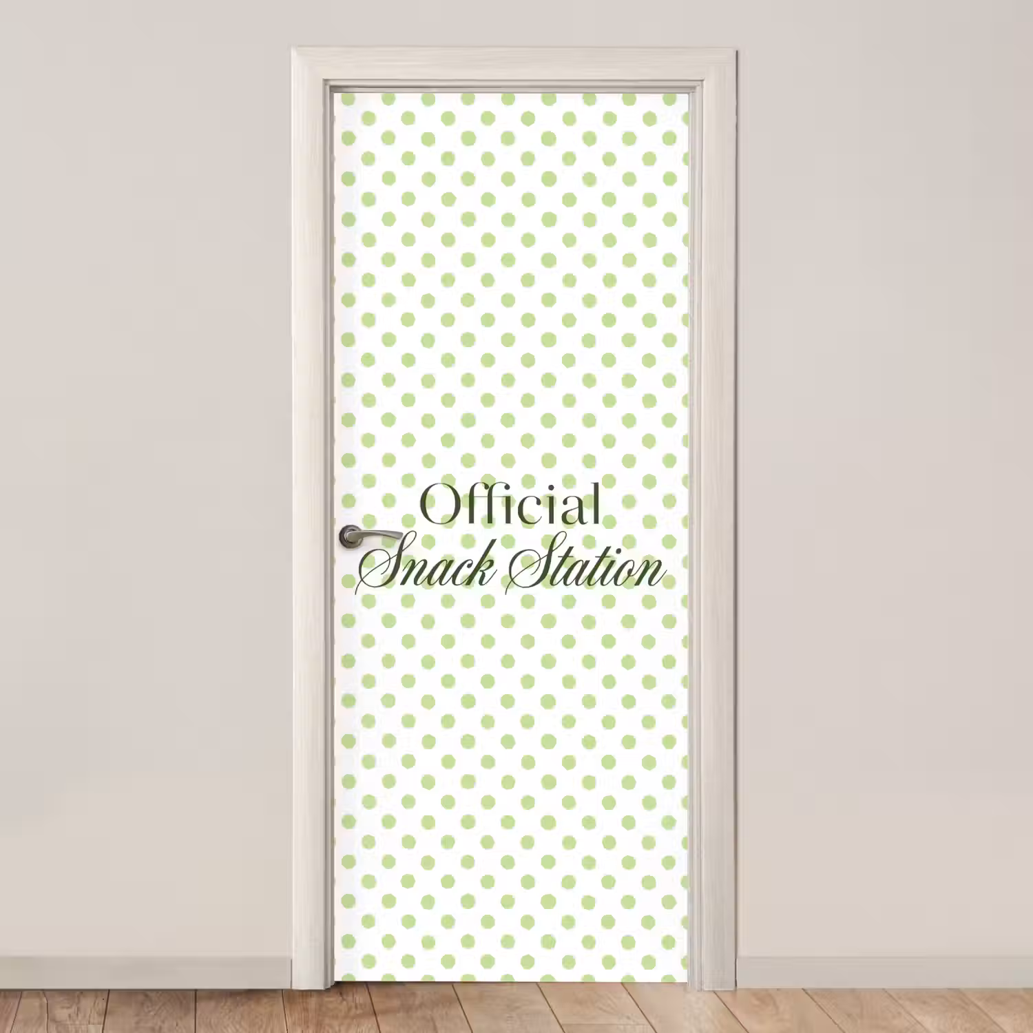 Snack Station - Groen - Stippen deurposter klein -3d_beige