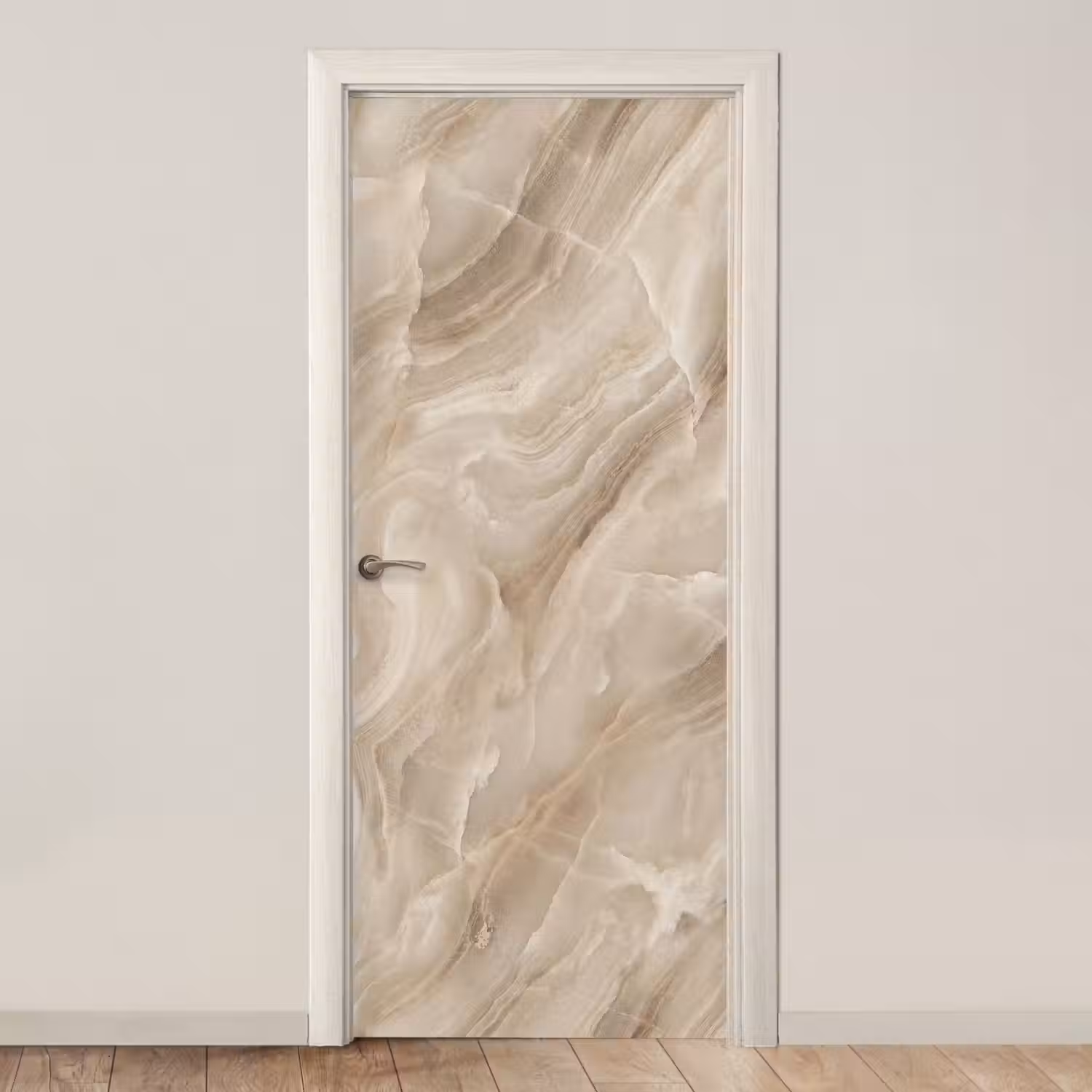 Steen - Golvend - Abstract - Beige deurposter klein -3d_beige