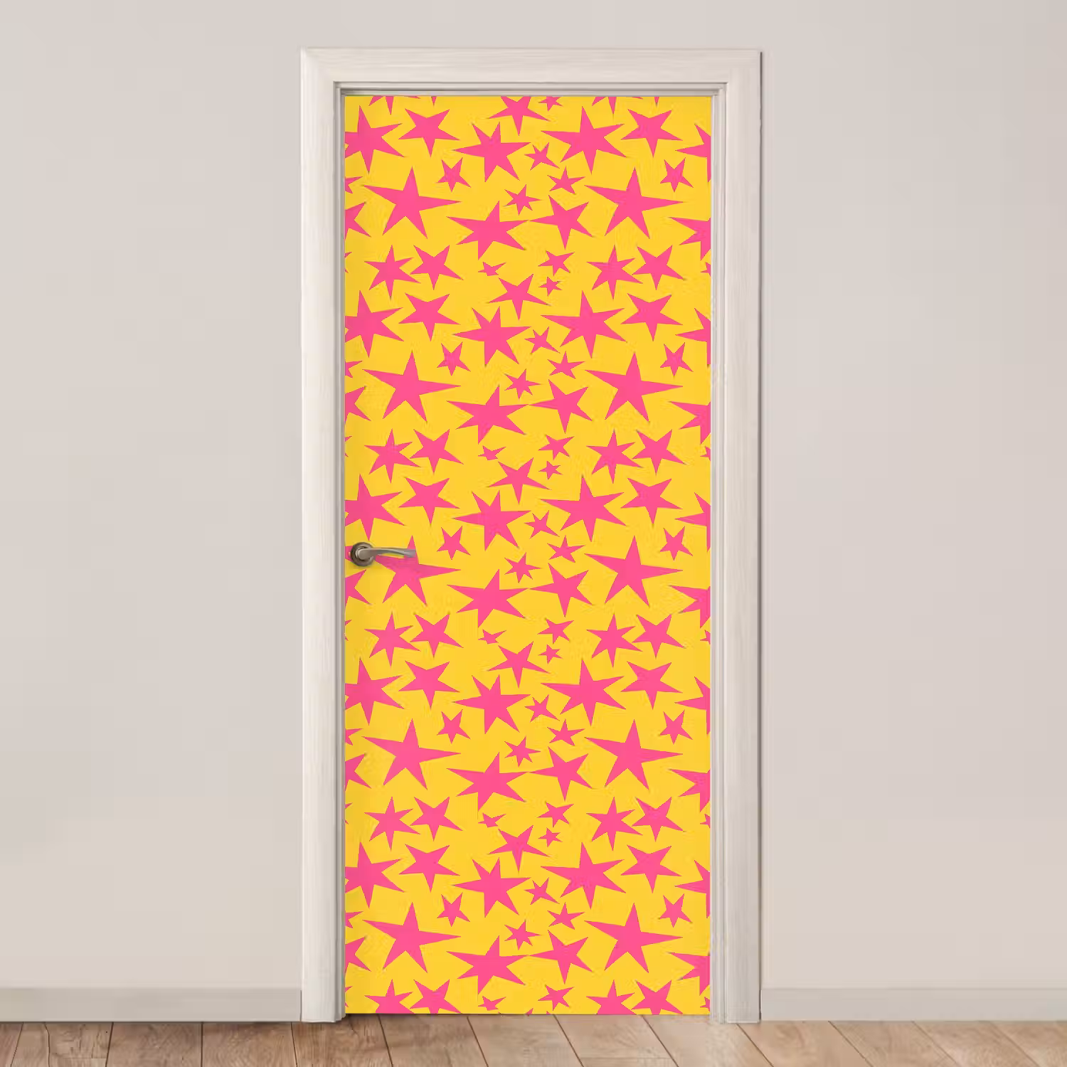 Sterren - Patroon - Roze - Geel deurposter klein 289 -3d_beige