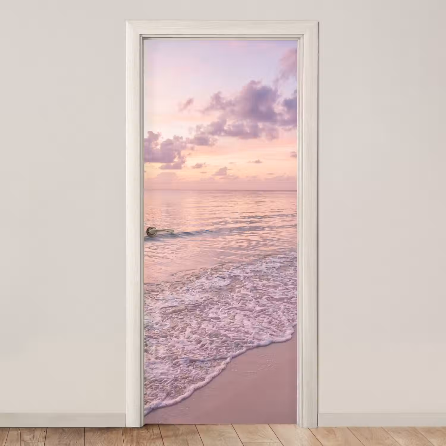 Strand - Zonsondergang - Natuur - Minimalistisch - Roze deurposter klein -3d_beige