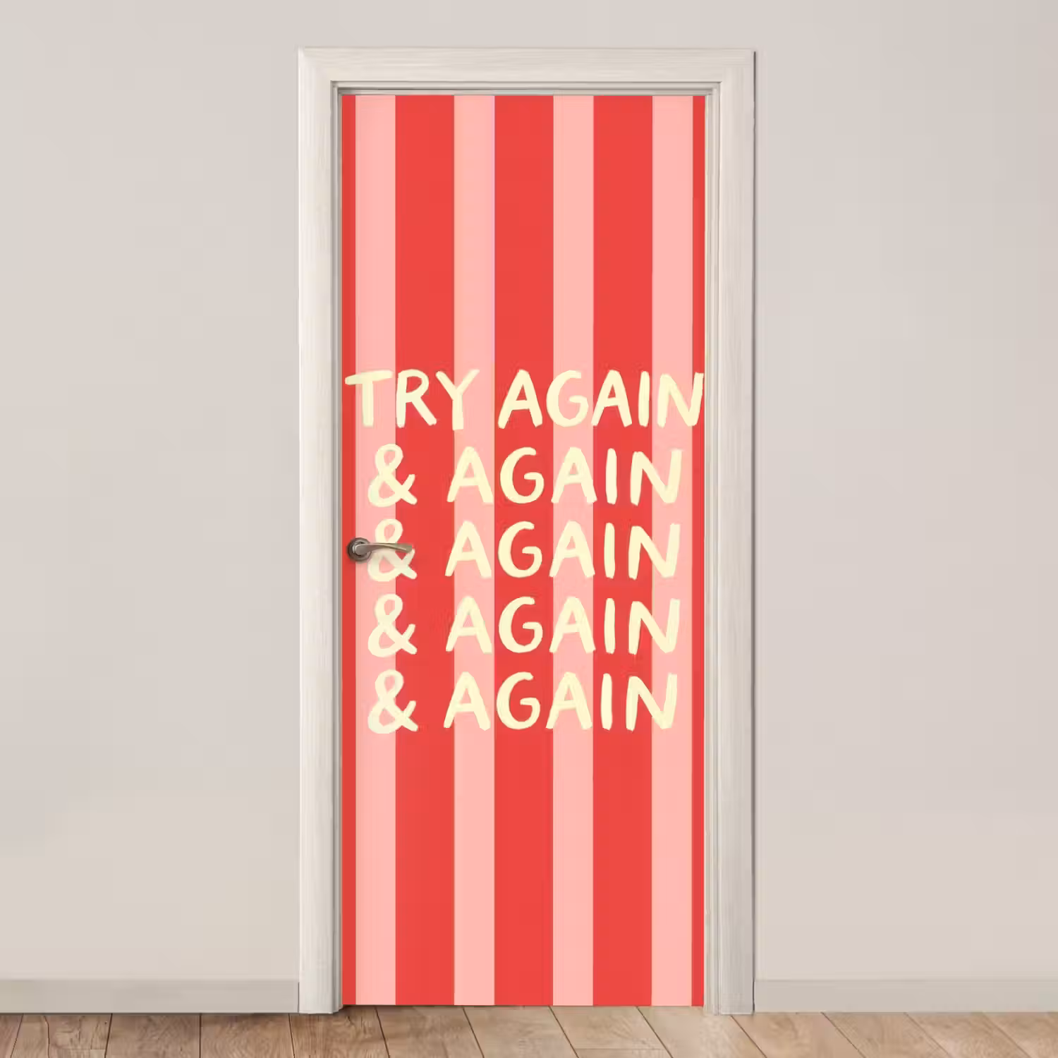 Strepen - Rood - Try again deurposter klein -3d_beige