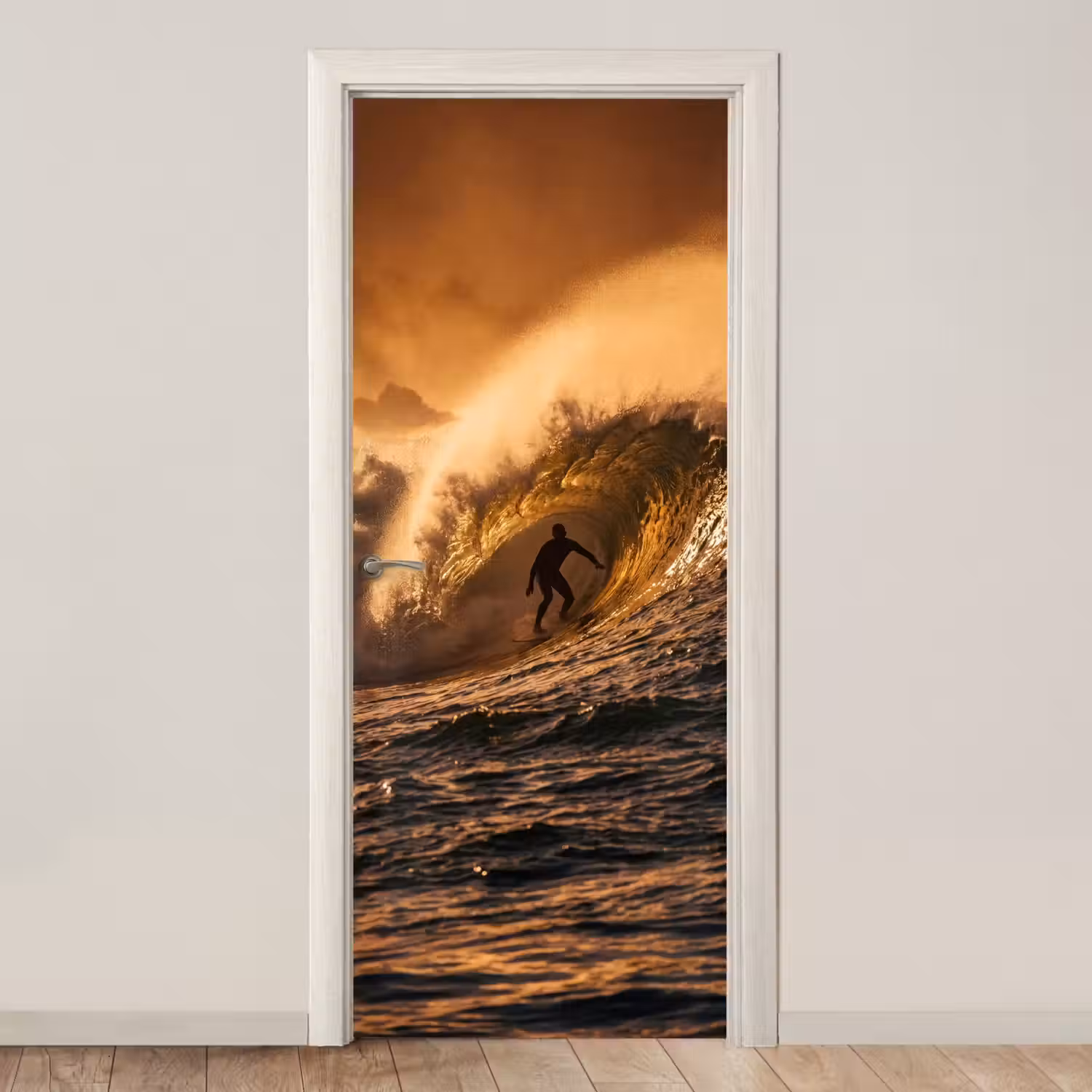 Surfer - Golf - Oceaan - Sport - Oranje deurposter klein -3d_beige
