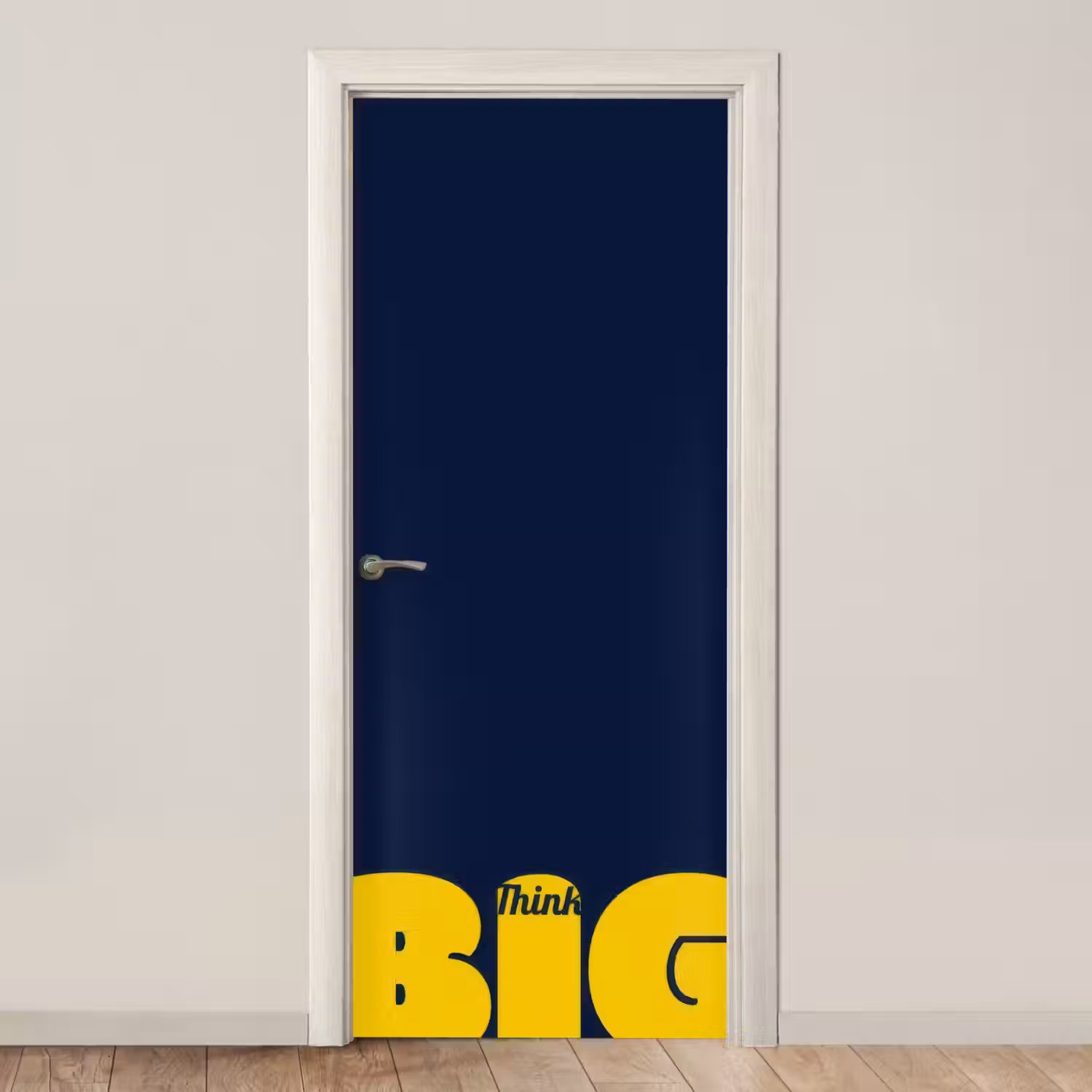 Think big - Blauw - Geel deurposter klein -3d_beige