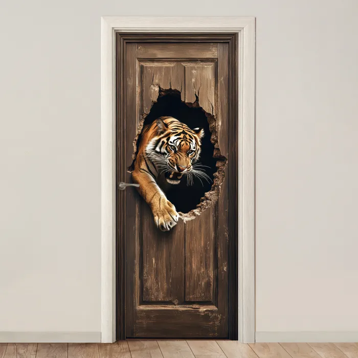 Tijger - Doorkijk - Deur - Hout - Dieren deurposter klein -3d_beige