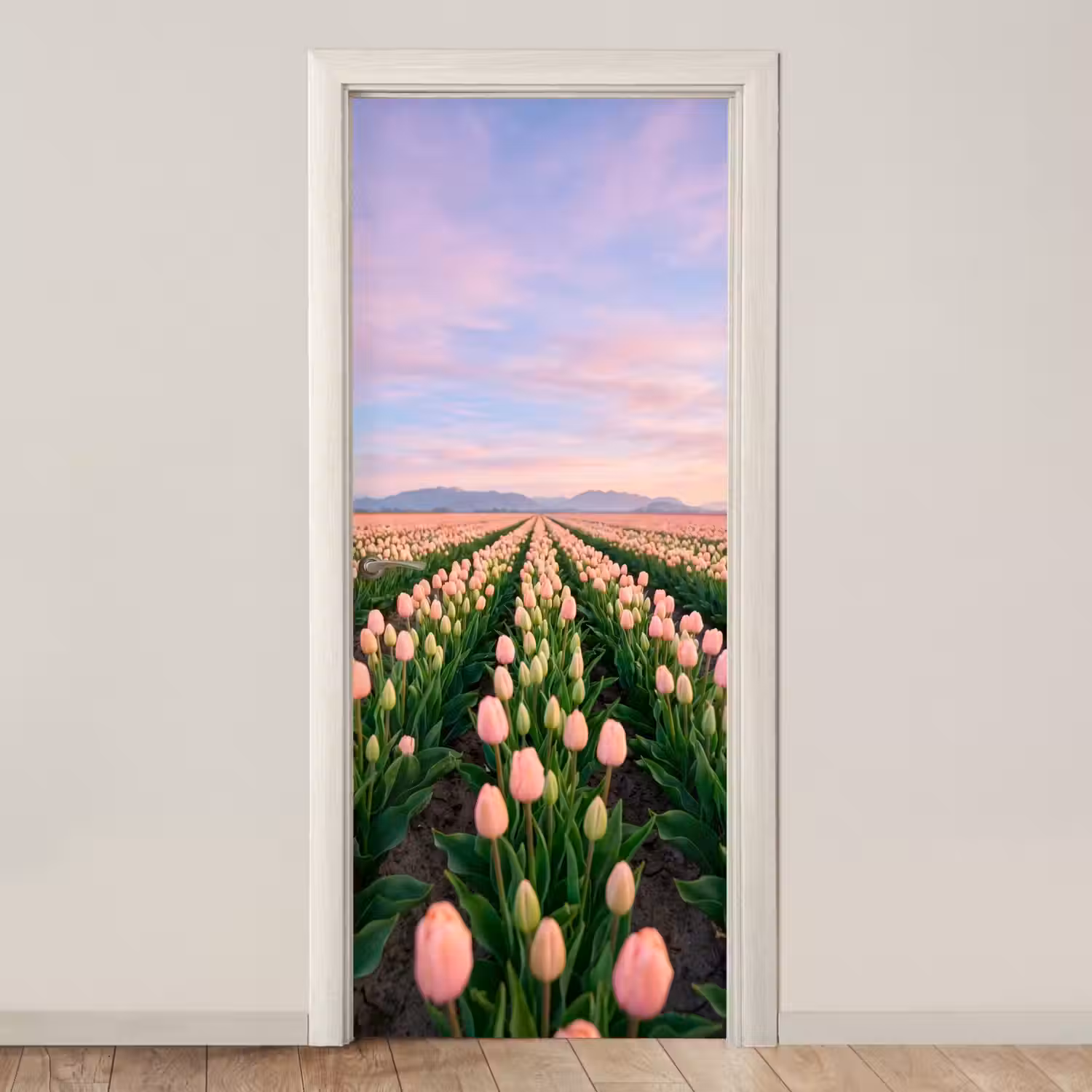 Tulpen - Landschap - Roze deurposter klein -3d_beige