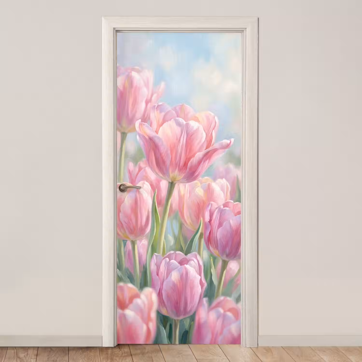 Tulpen - Veld - Lente - Roze deurposter klein -3d_beige
