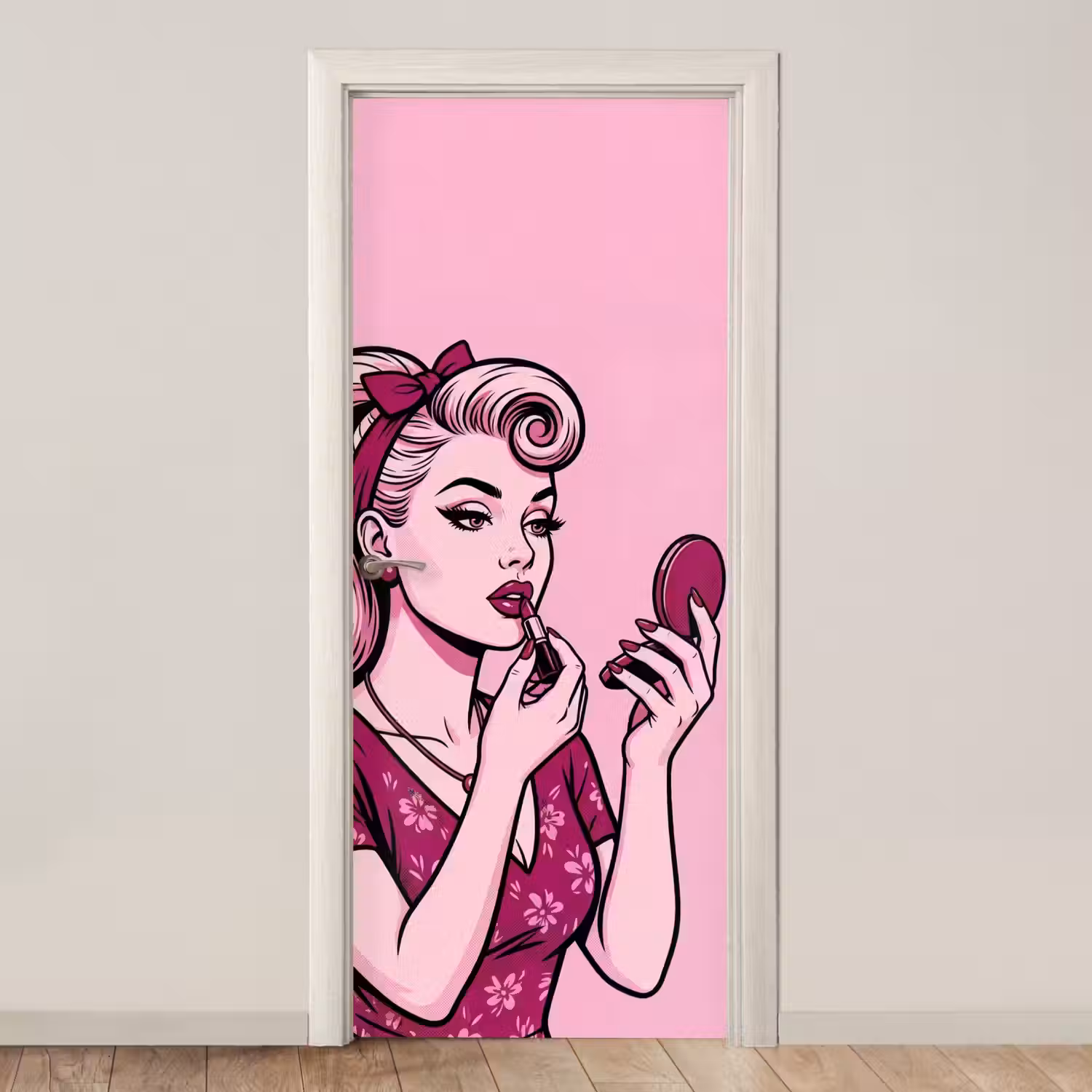Vintage - Vrouw - Roze deurposter klein -3d_beige