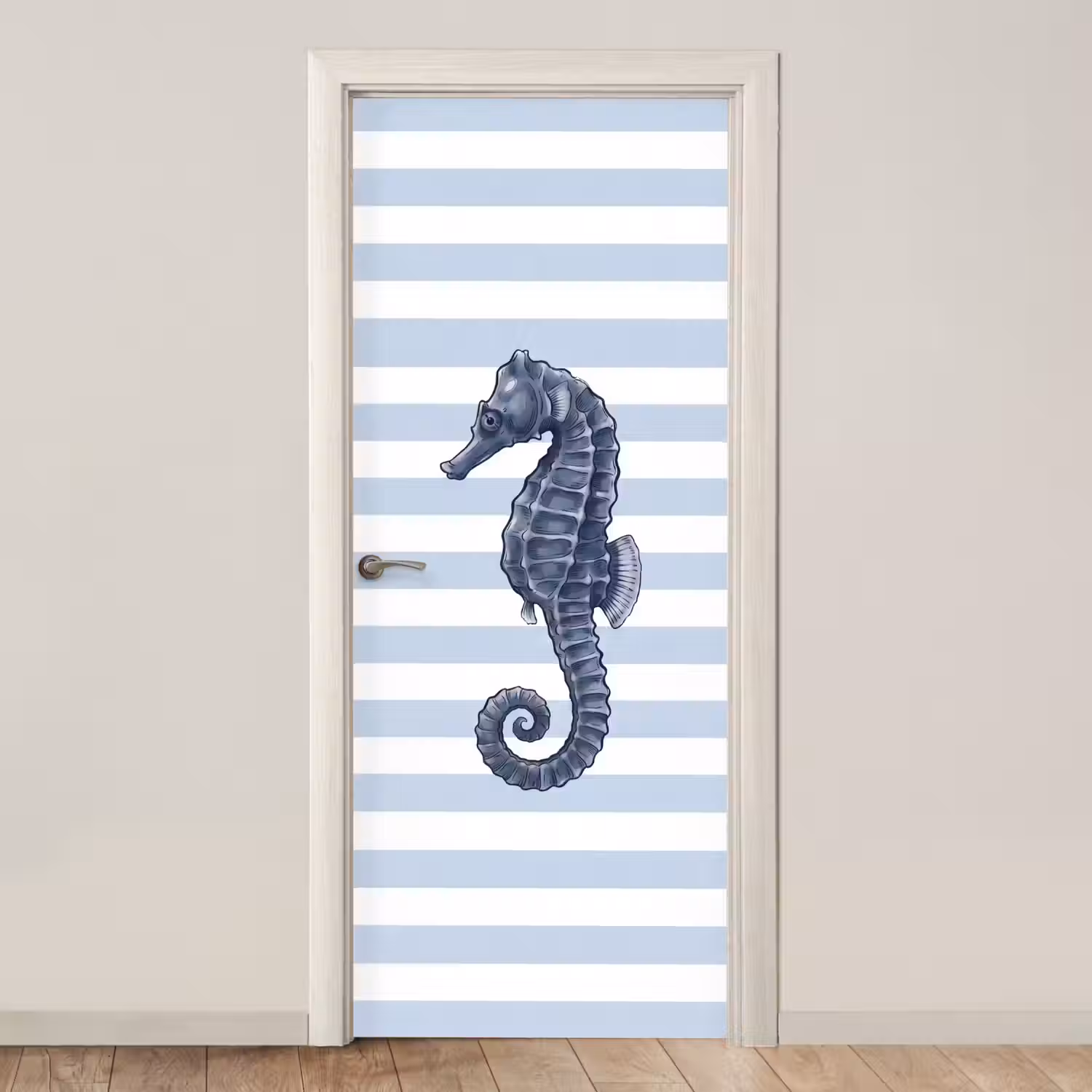 Vis - Oceaan - Illustratie - Blauw - Strepen deurposter klein -3d_beige