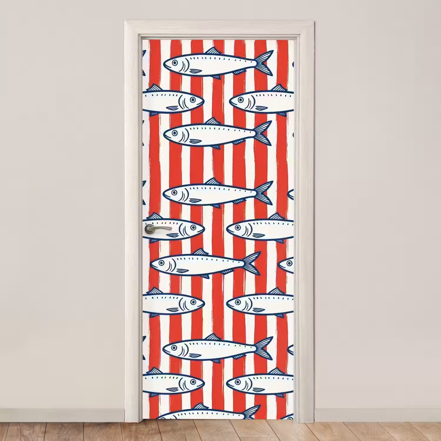 Vis - Patroon - Strepen - Illustratie - Rood deurposter klein -3d_beige