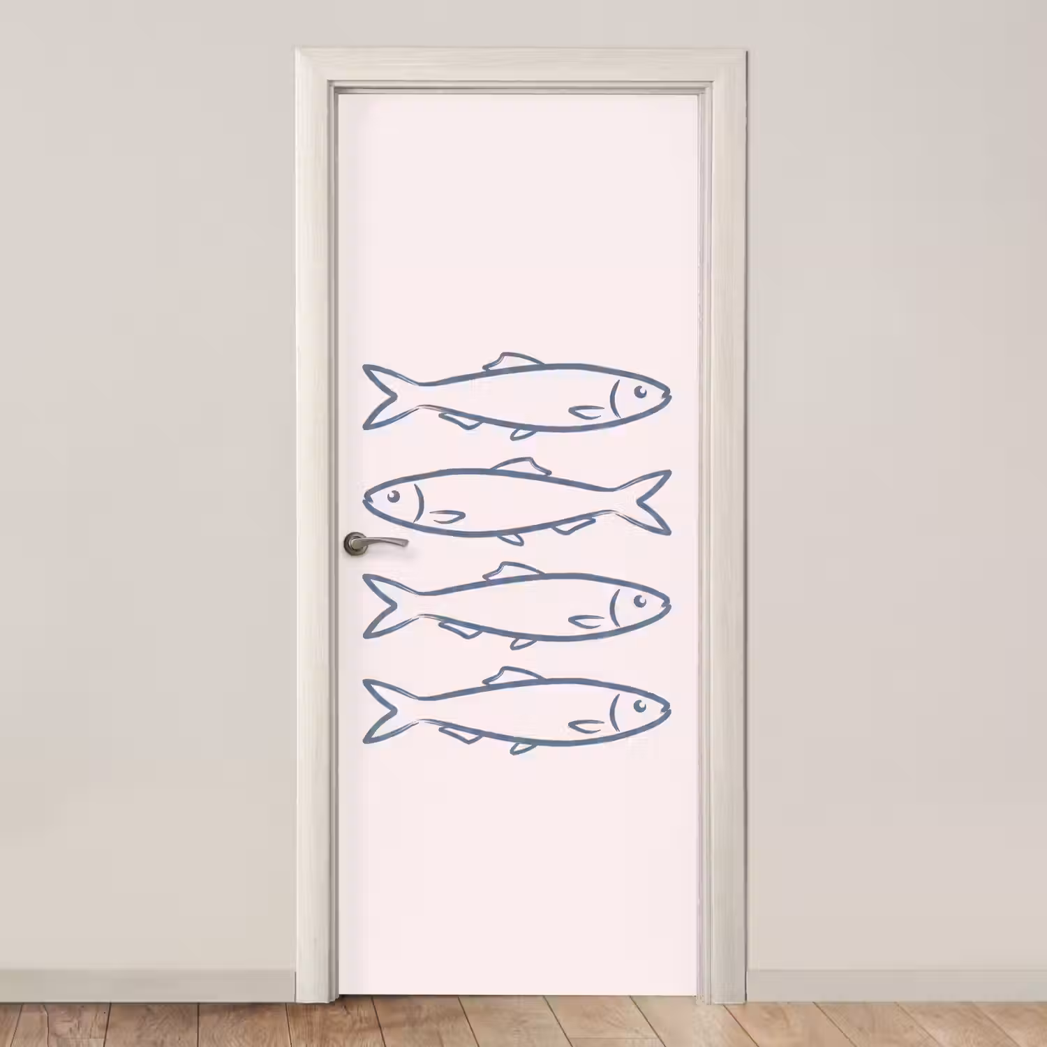 Vis - Vier - Dieren - Abstract - Blauw deurposter klein -3d_beige